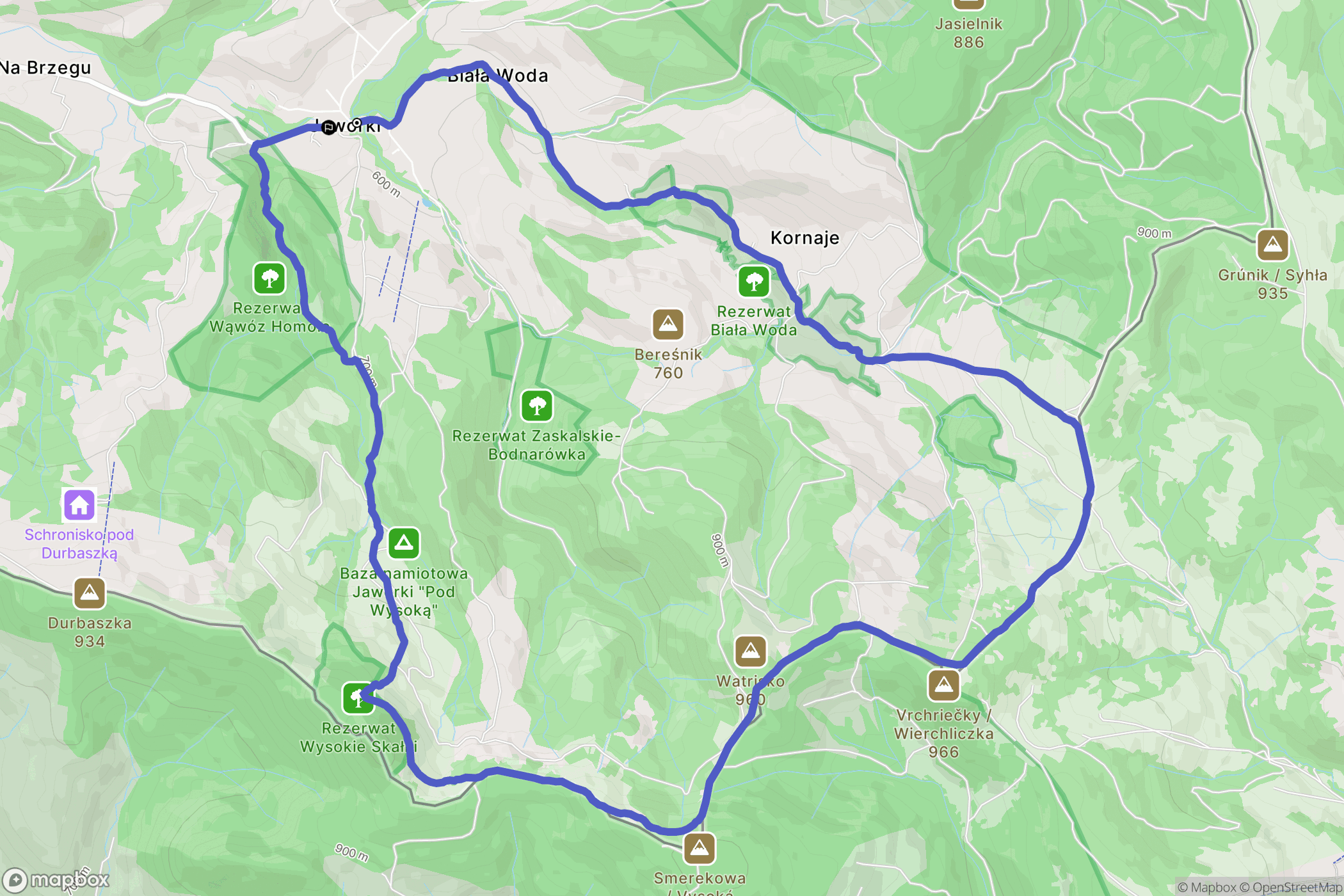 Jaworki: mapa trasy - Poland