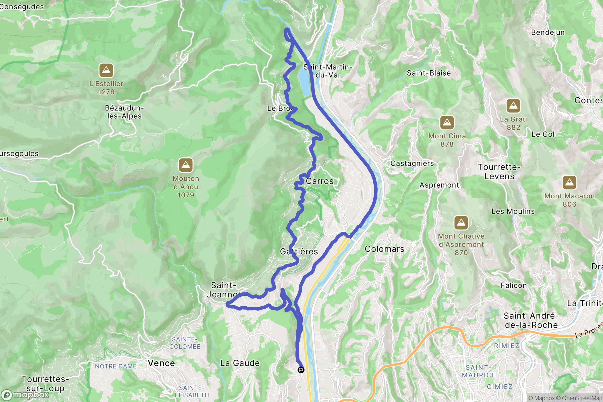 La Gaude : carte du parcours de randonnée - France