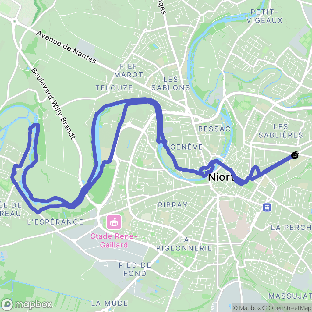 Niort : carte du parcours de randonnée - France