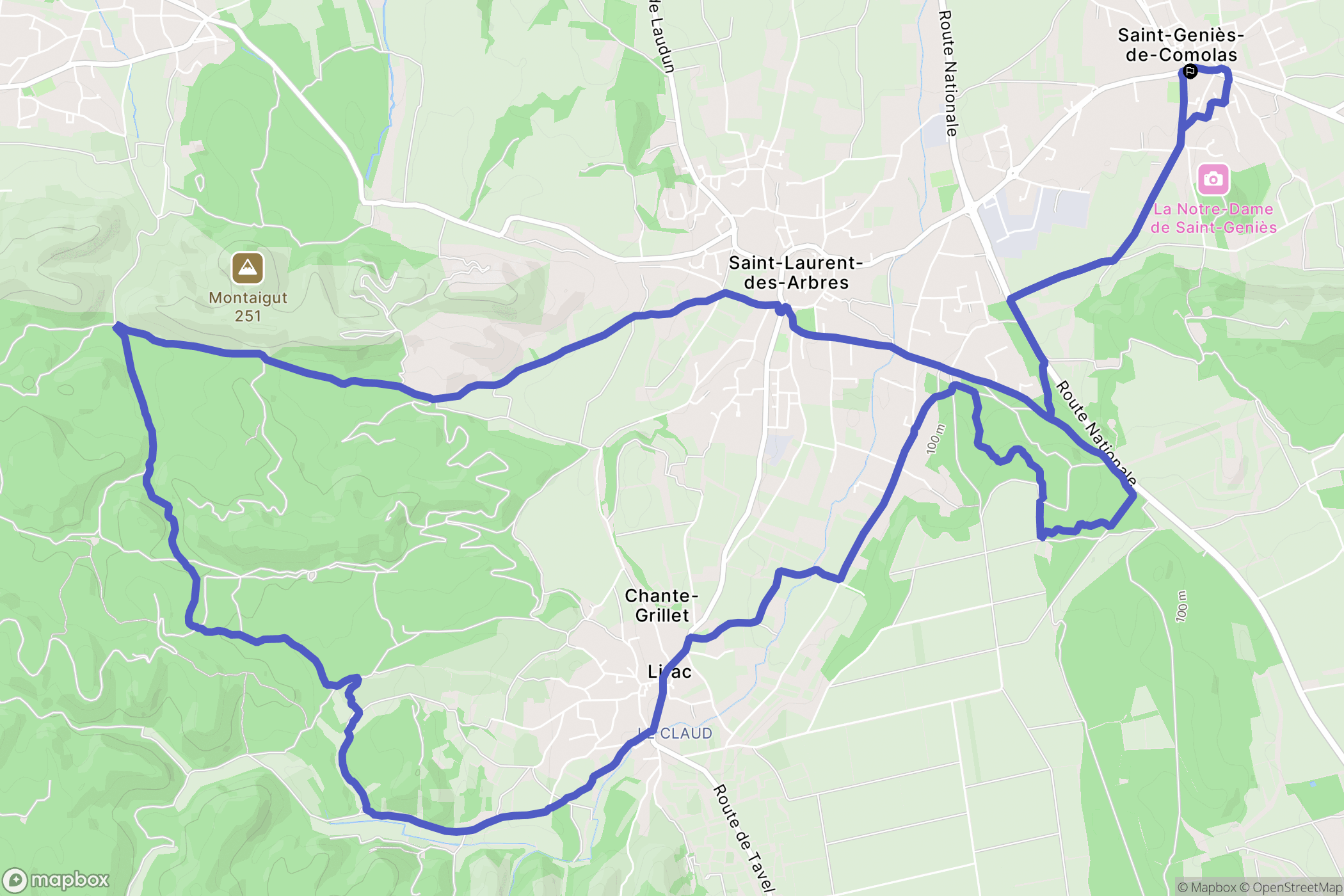 Saint-Geniès-de-Comolas : carte du parcours de randonnée - France
