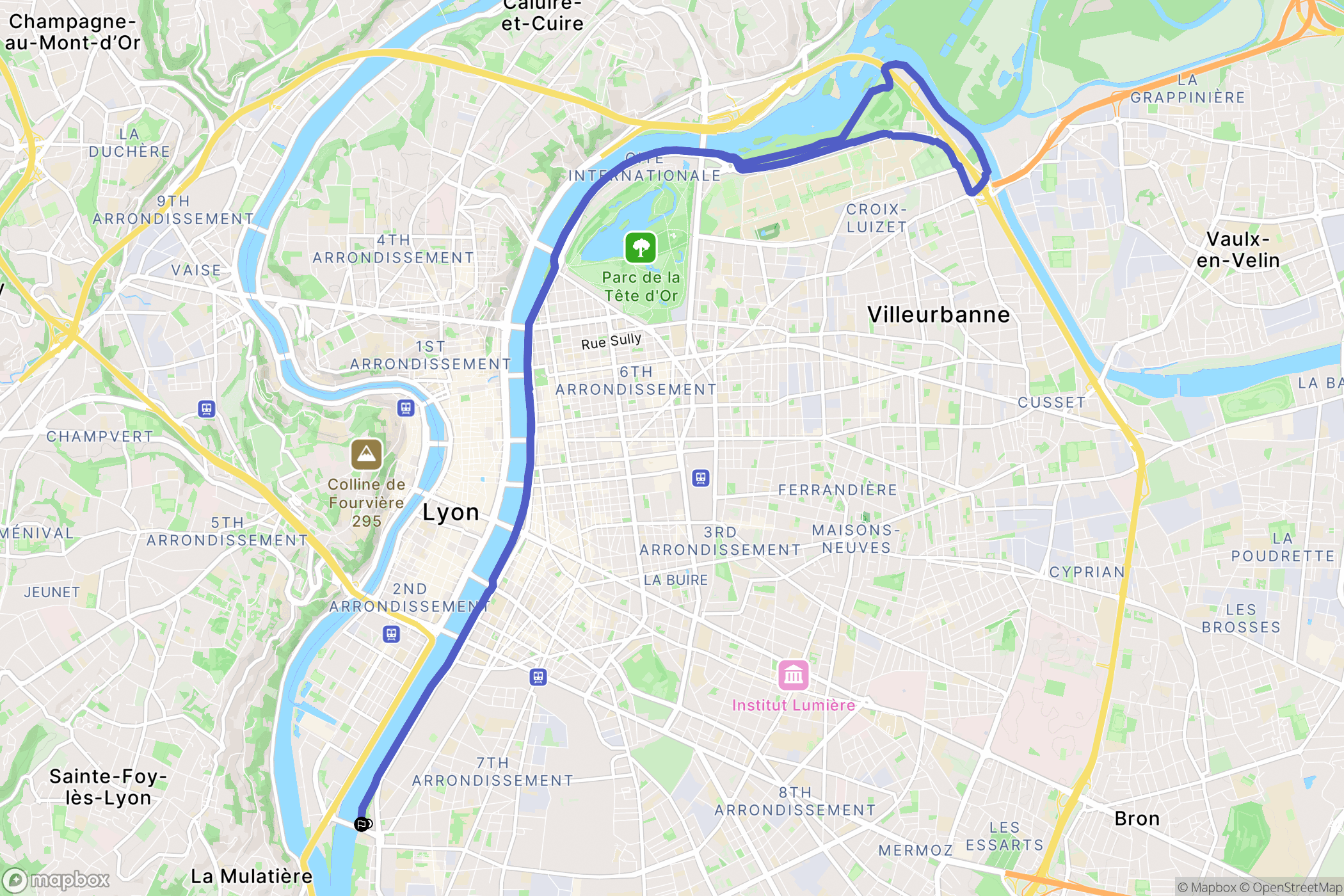 Lyon : carte du parcours de randonnée - France