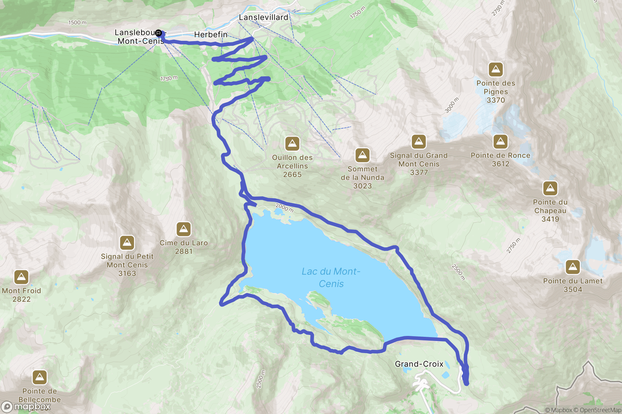 Val-Cenis : carte du parcours de randonnée - France