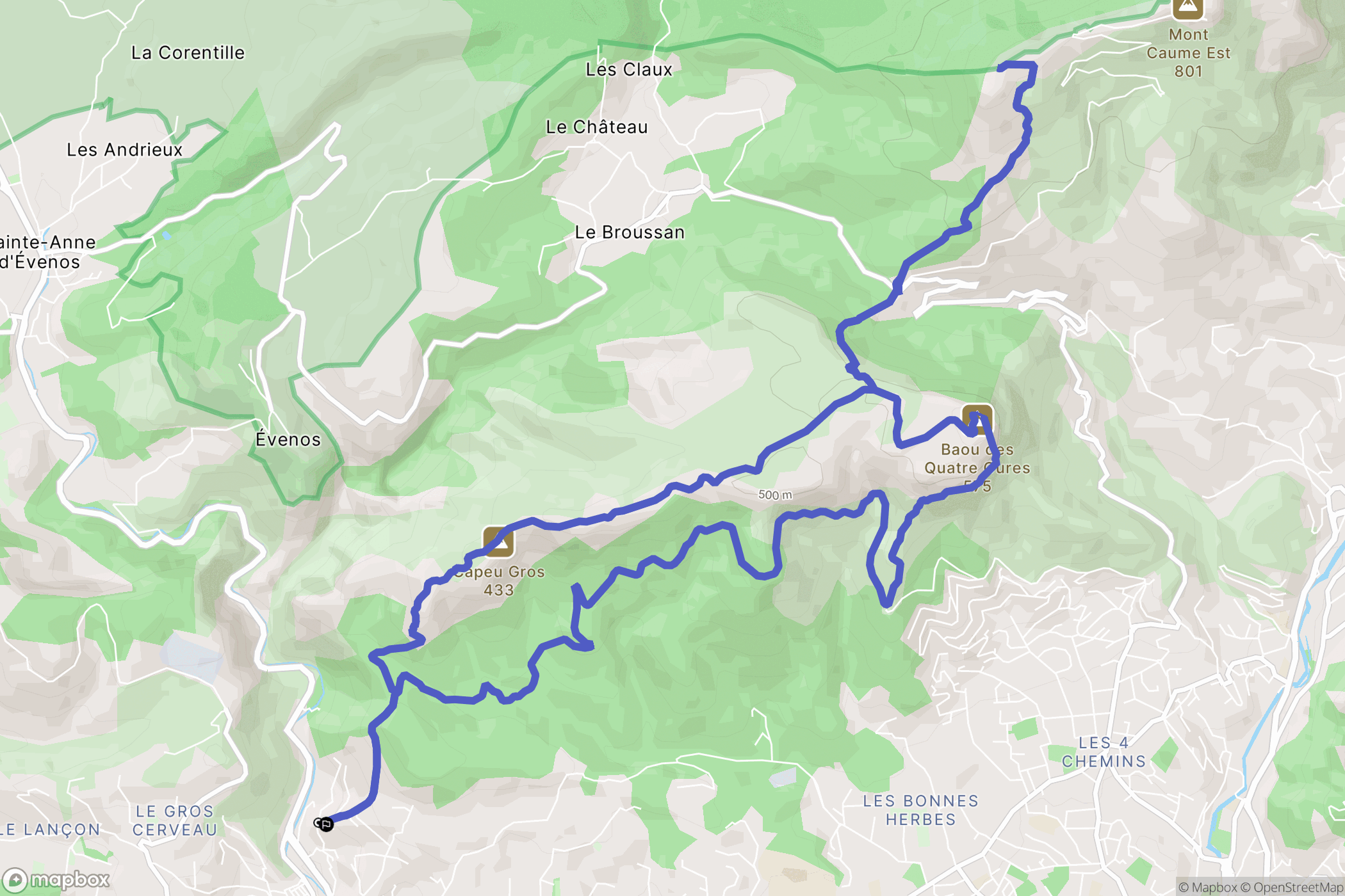 Ollioules : carte du parcours de randonnée - France