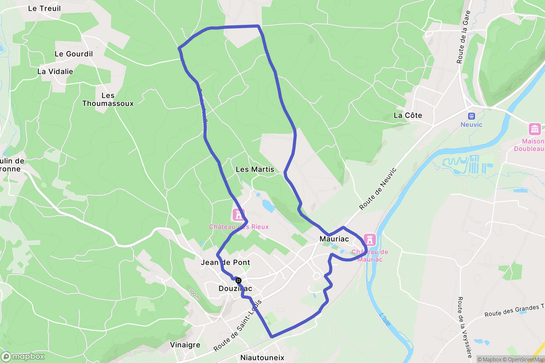 Douzillac : carte du parcours de randonnée - France