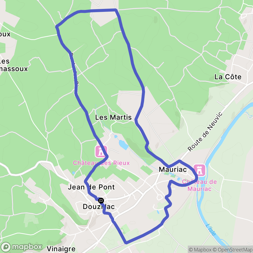 Douzillac : carte du parcours de randonnée - France
