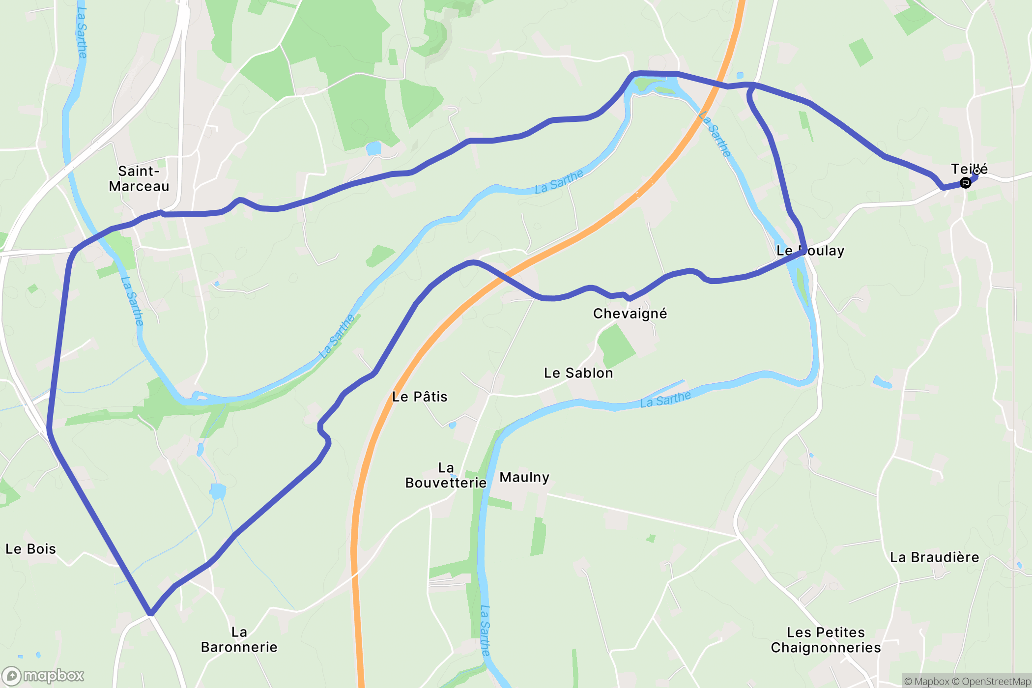 Teillé : carte du parcours de randonnée - France