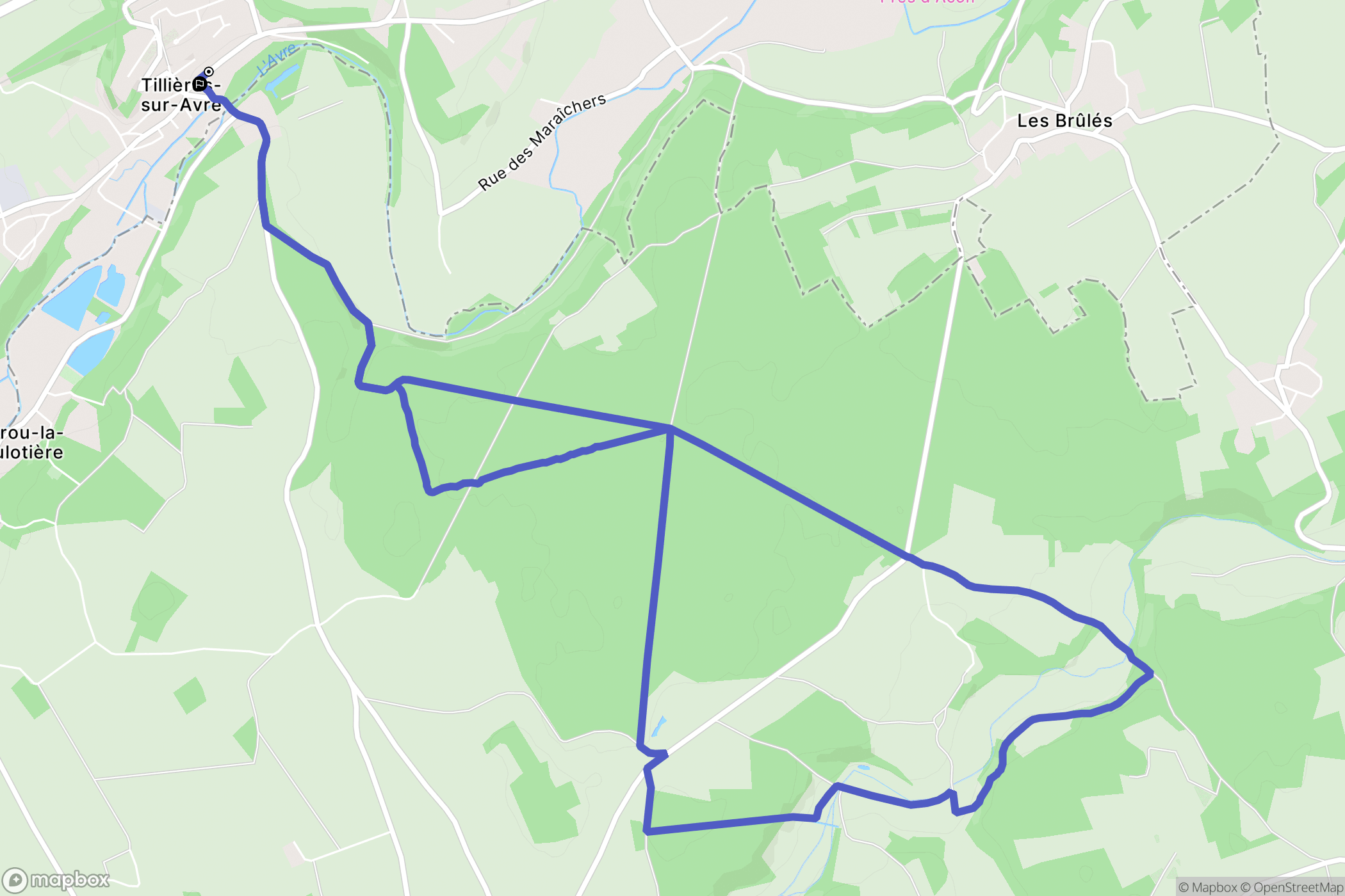 Tillières-sur-Avre : carte du parcours de randonnée - France