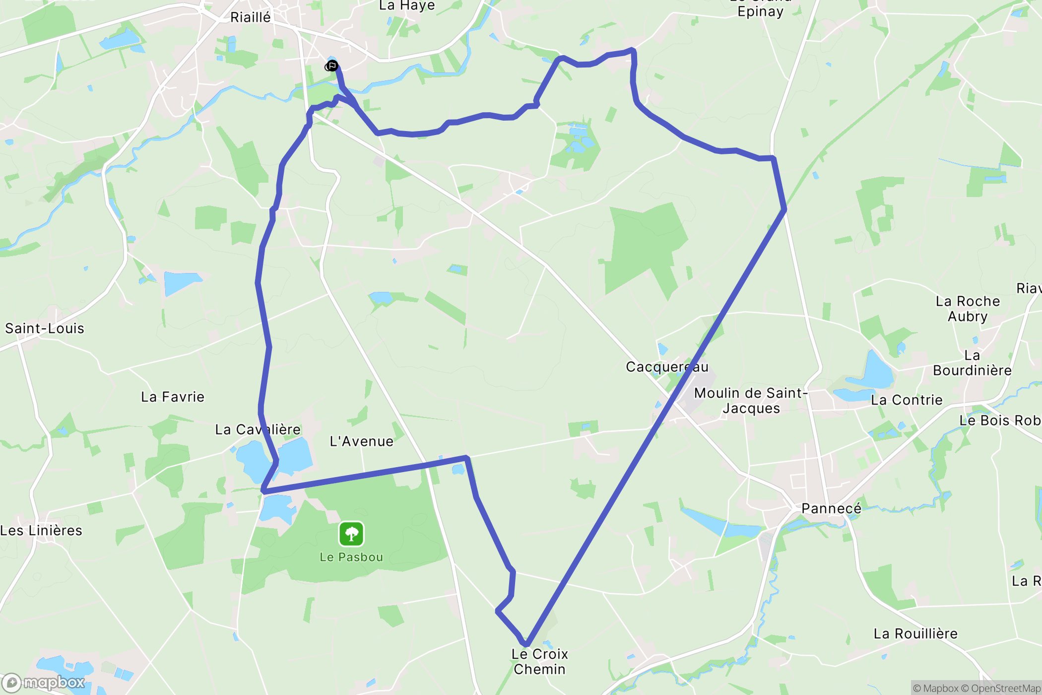 Riaillé : carte du parcours de randonnée - France