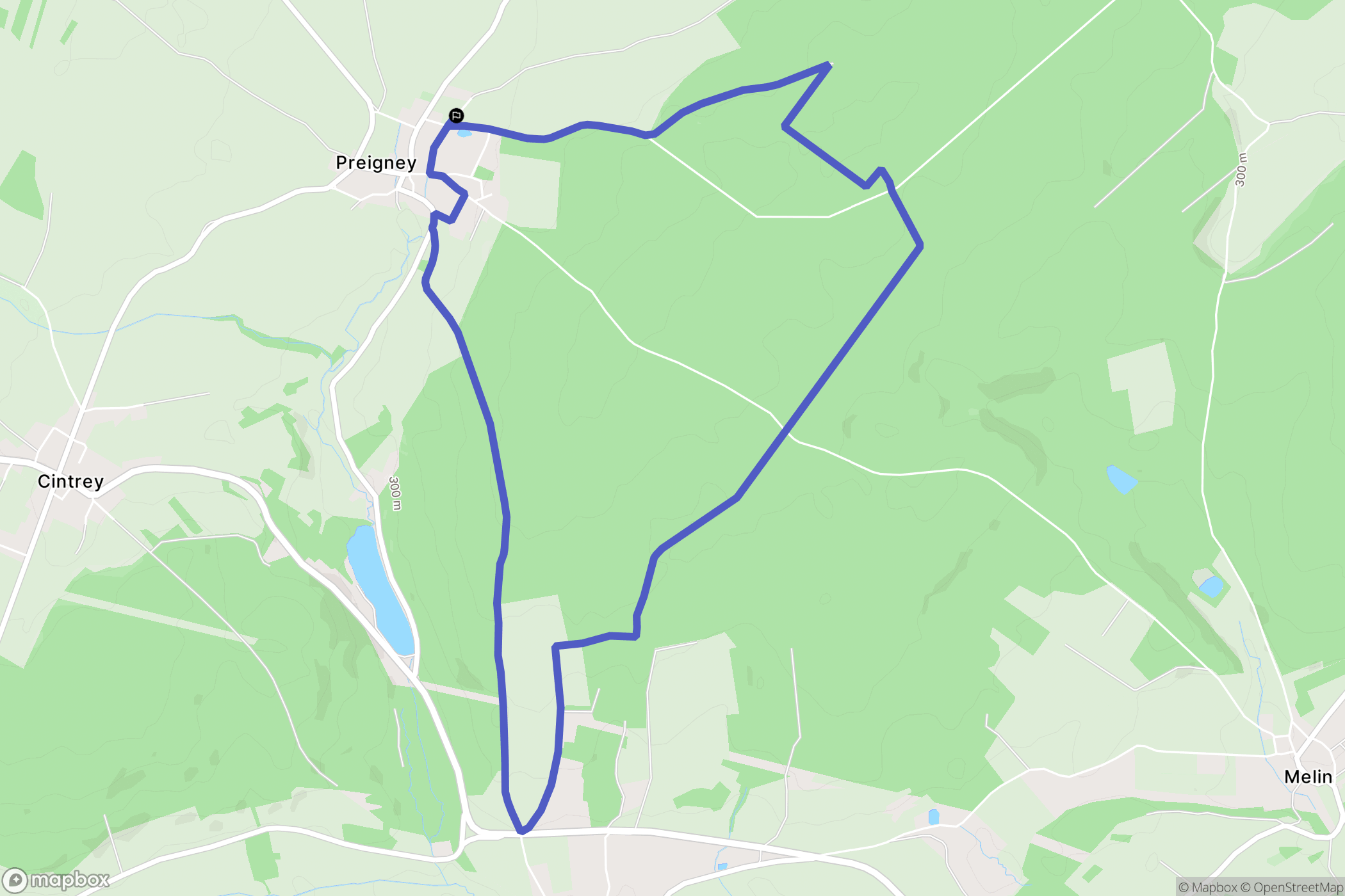 Preigney : carte du parcours de randonnée - France