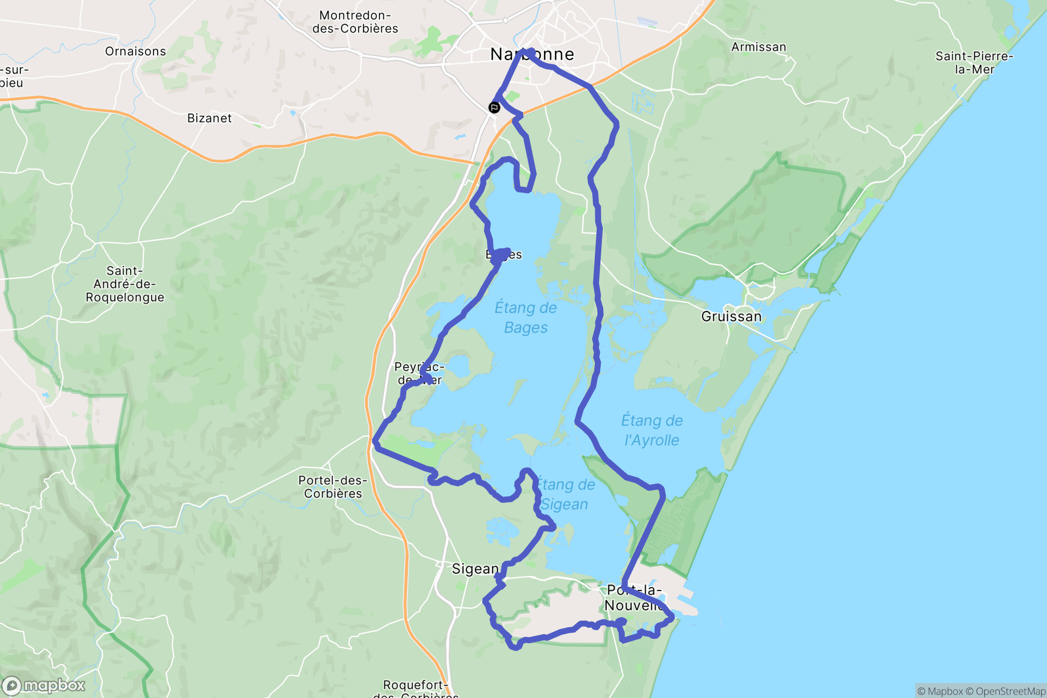 Narbonne : carte du parcours de randonnée - France