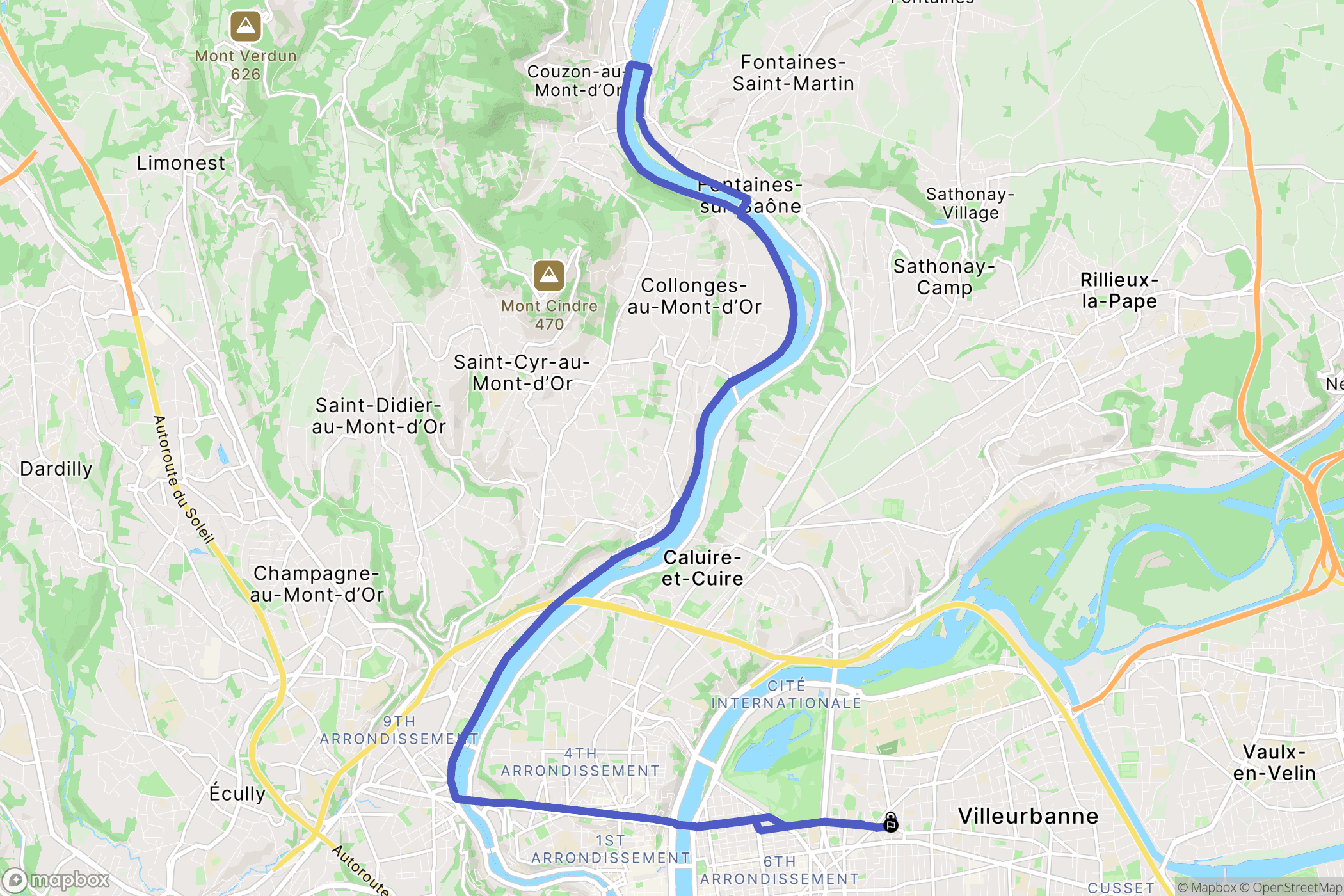 Villeurbanne : carte du parcours de randonnée - France