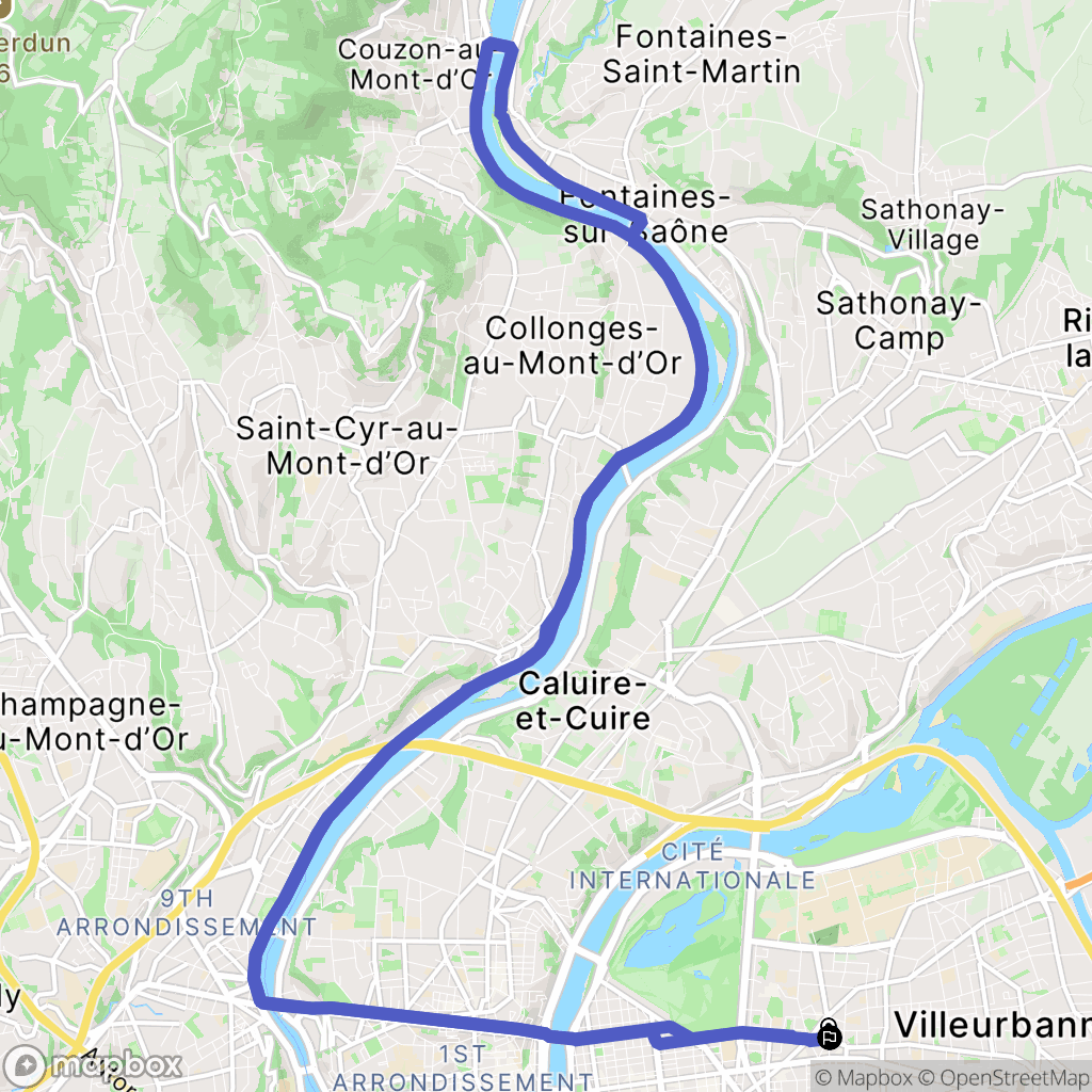 Villeurbanne : carte du parcours de randonnée - France