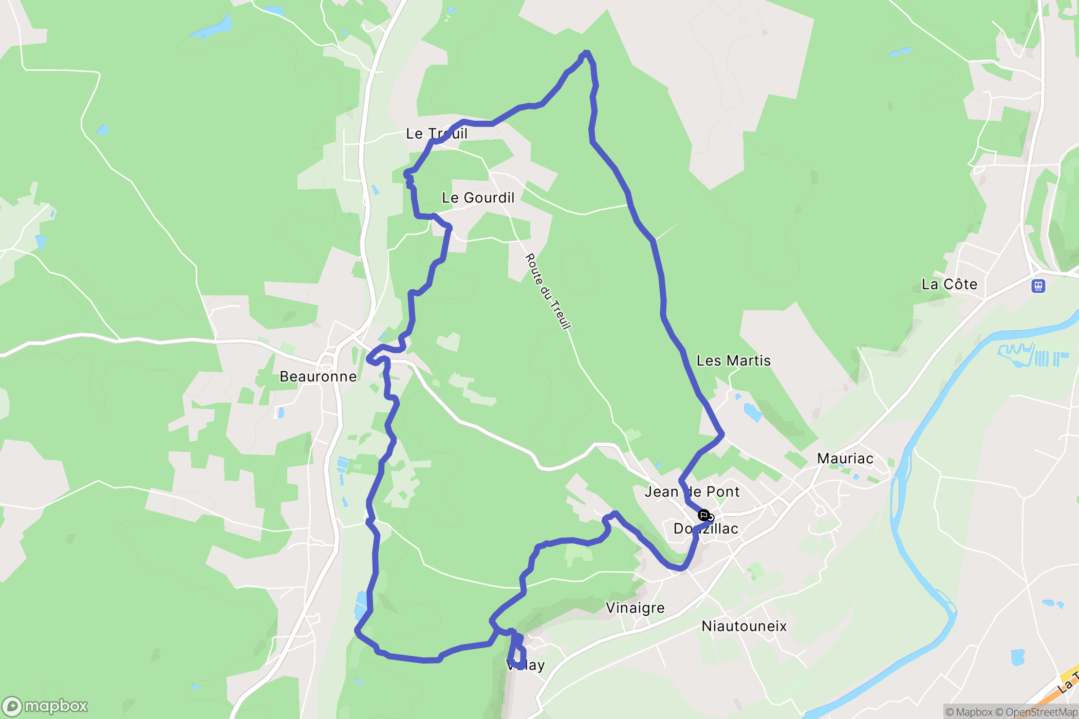 Douzillac : carte du parcours de randonnée - France