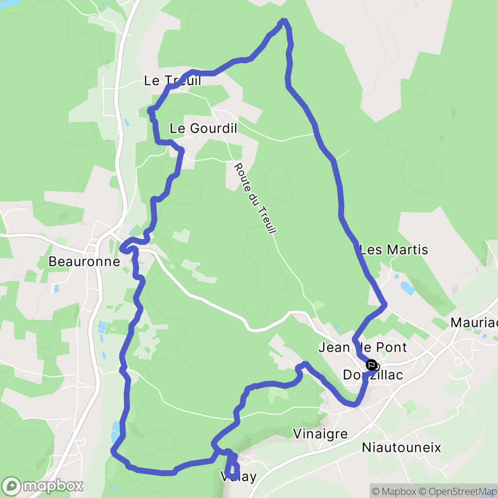 Douzillac : carte du parcours de randonnée - France