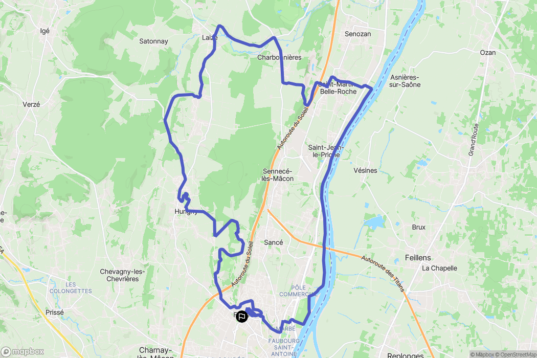 Mâcon : carte du parcours de randonnée - France