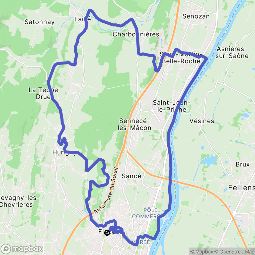 Mâcon : carte du parcours de randonnée - France