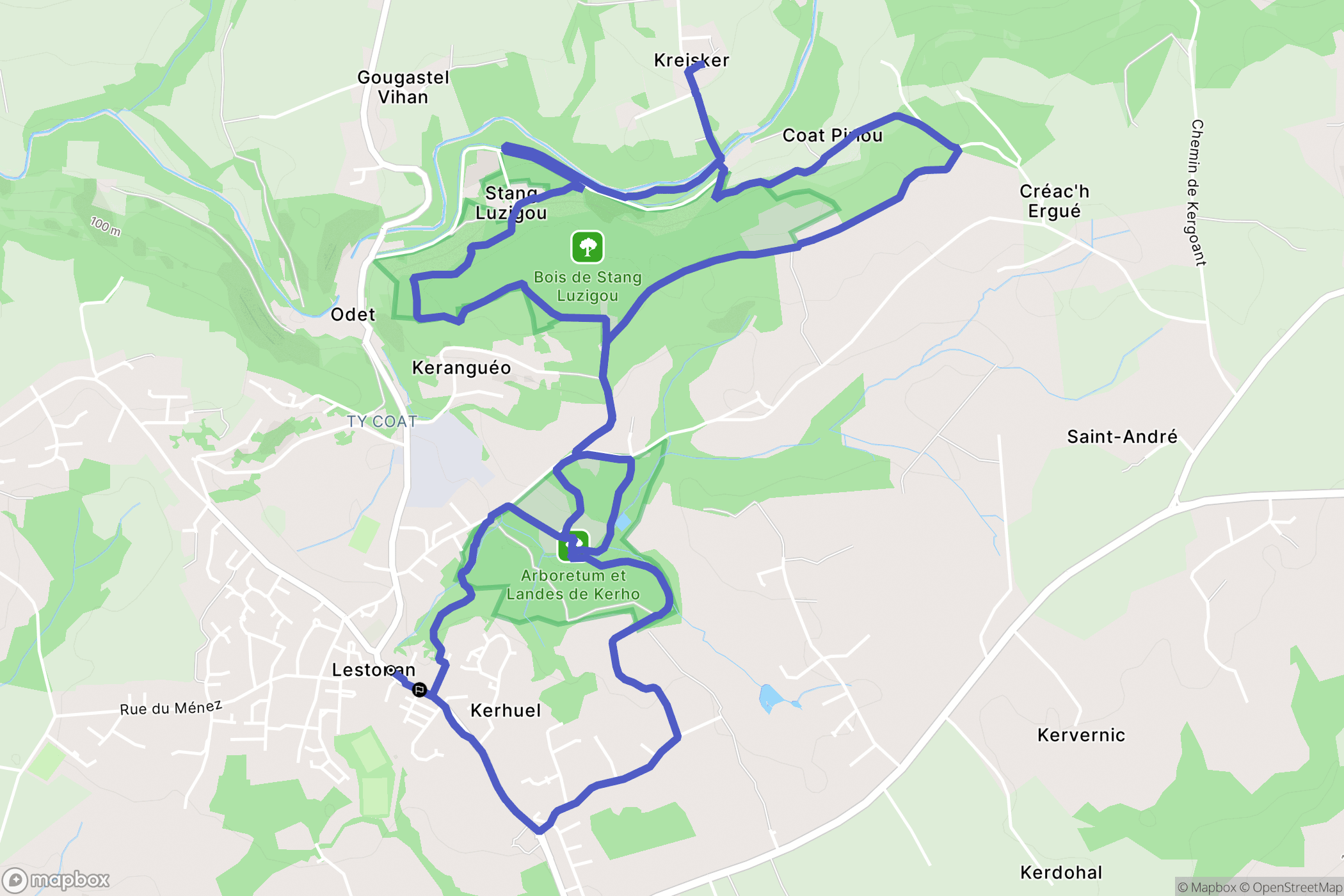 Ergué-Gabéric : carte du parcours de randonnée - France