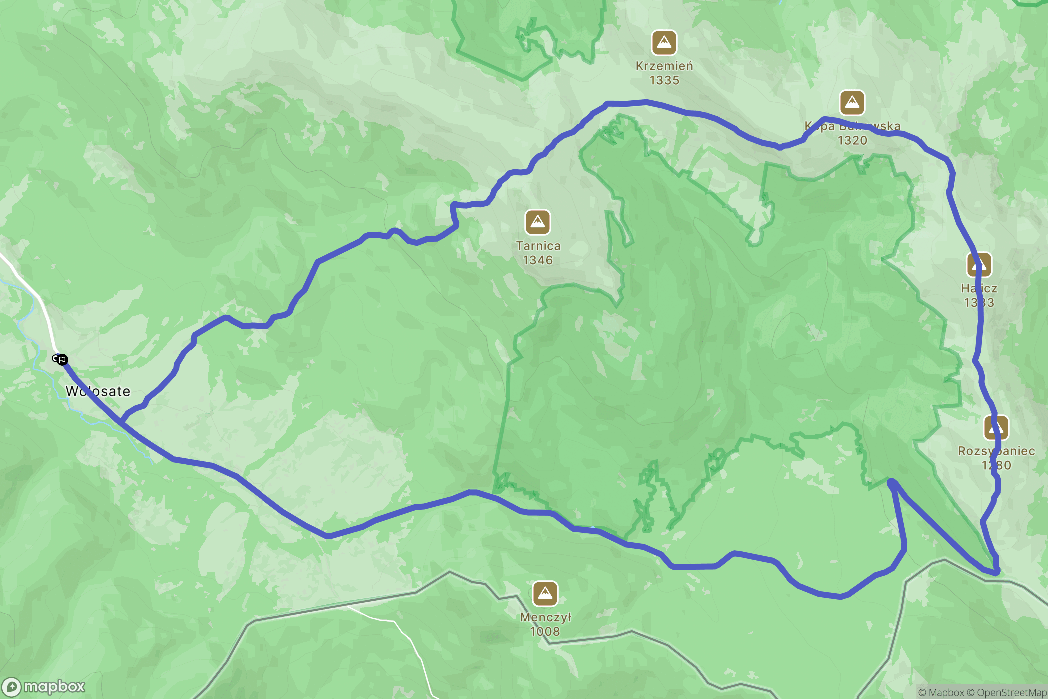 Wołosate: mapa trasy - Poland