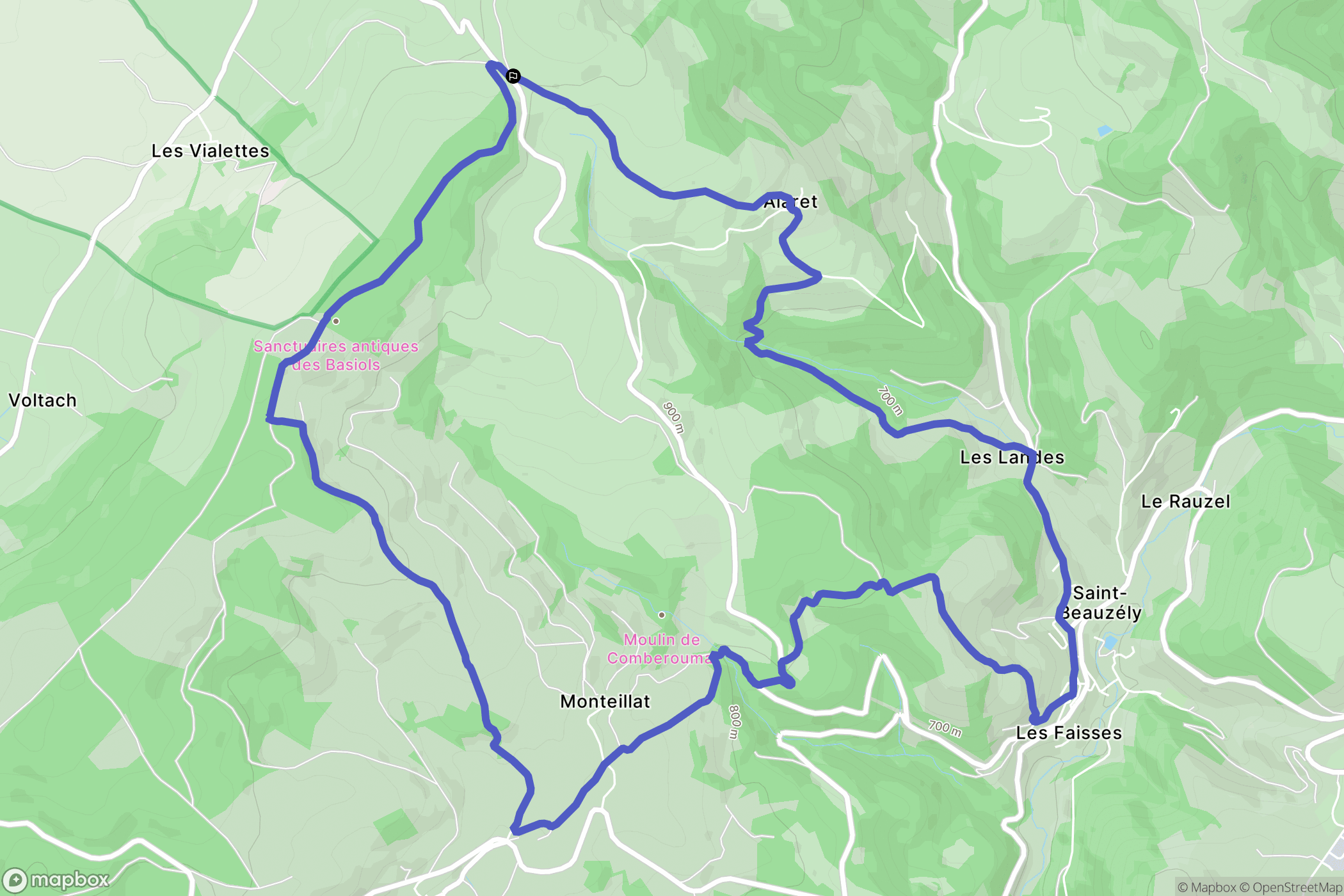 Saint-Beauzély : carte du parcours de randonnée - France