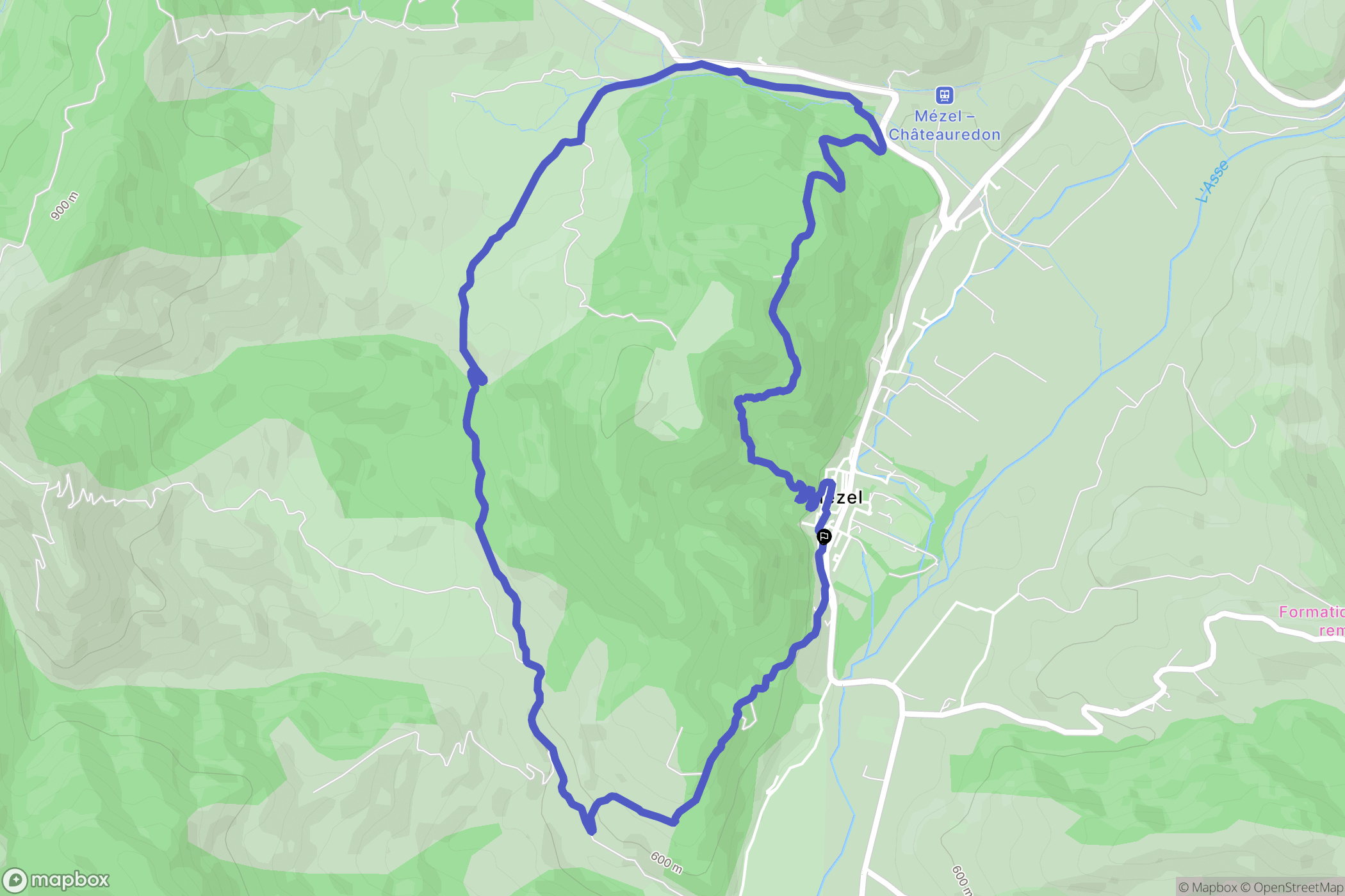 Mezel : carte du parcours de randonnée - France