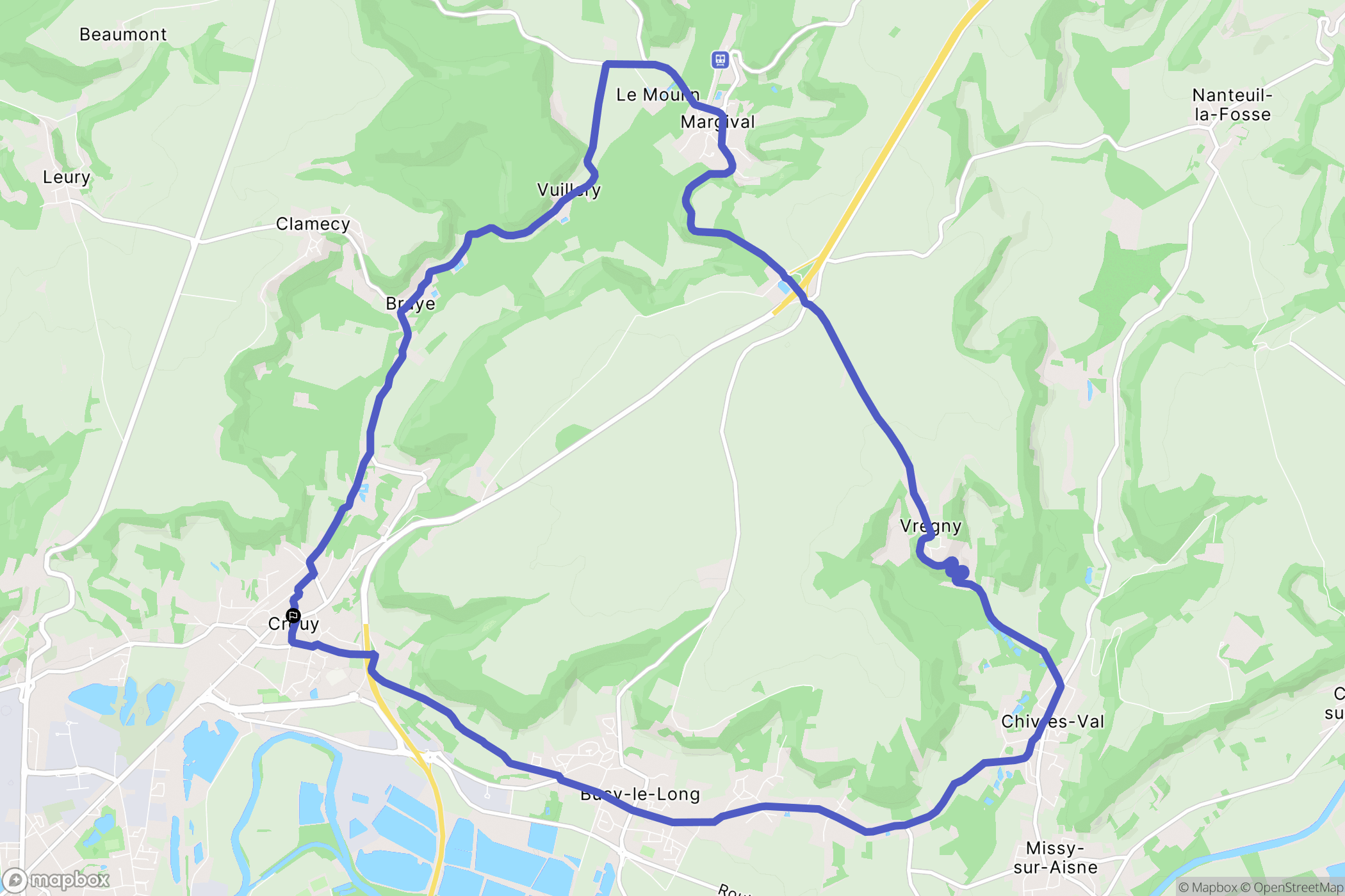 Crouy : carte du parcours de randonnée - France