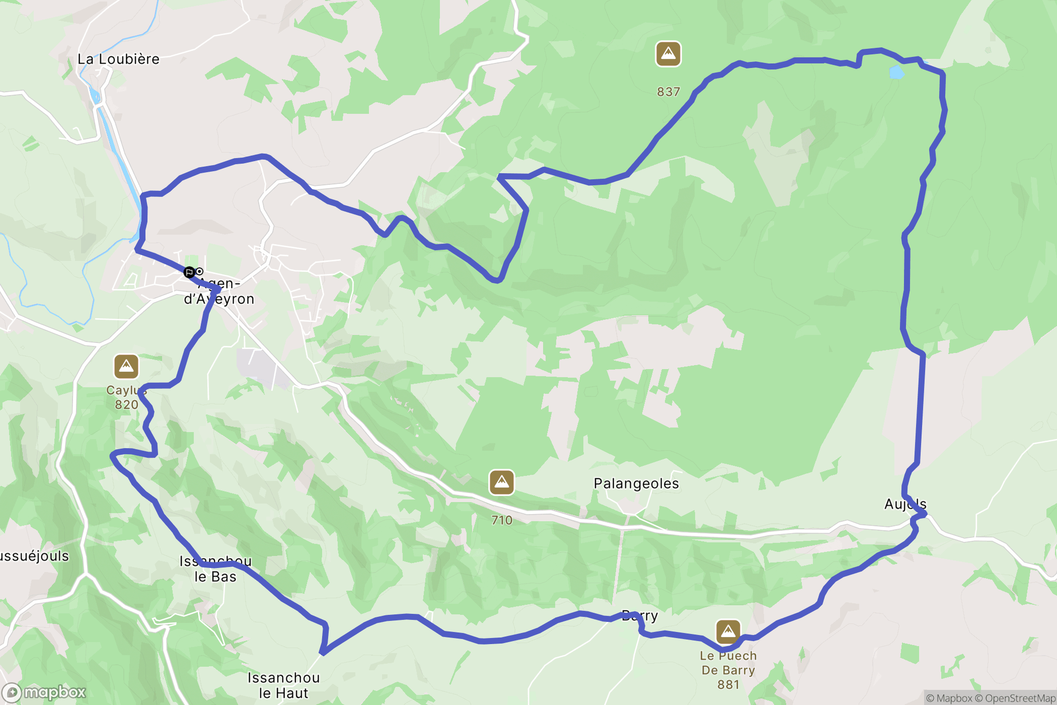 Agen-d'Aveyron : carte du parcours de randonnée - France