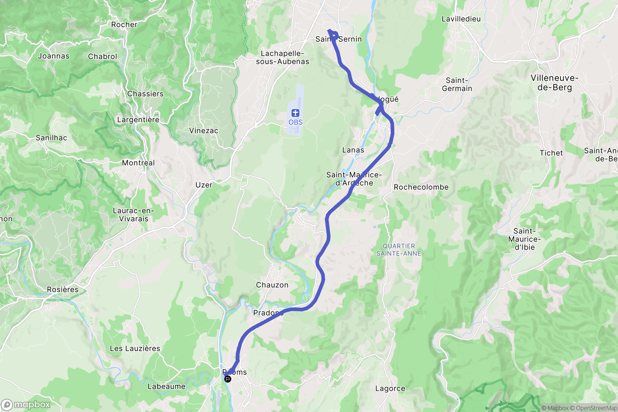 Ruoms : carte du parcours de randonnée - France
