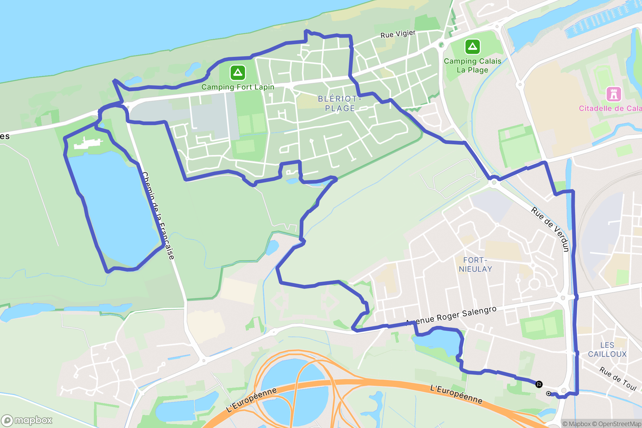 Calais : carte du parcours de randonnée - France