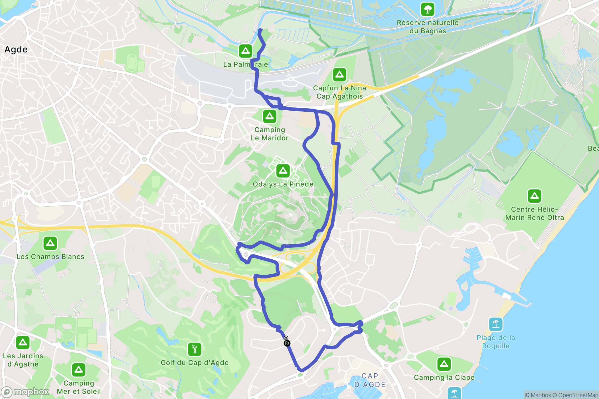 Agde : carte du parcours de randonnée - France