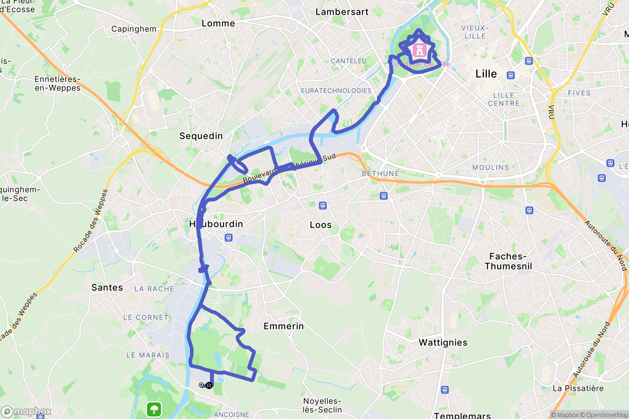 Houplin-Ancoisne : carte du parcours de randonnée - France