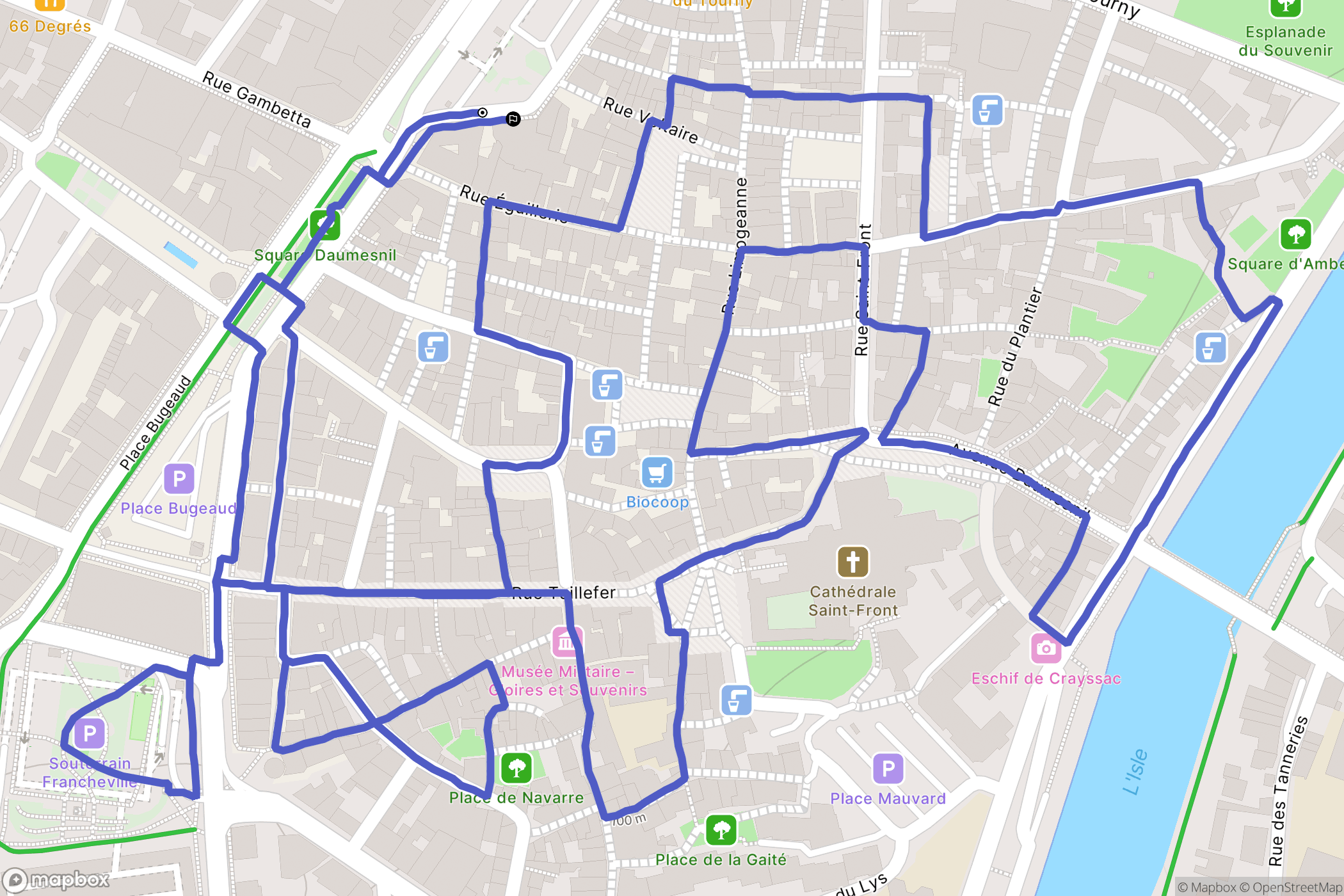 Périgueux : carte du parcours de randonnée - France