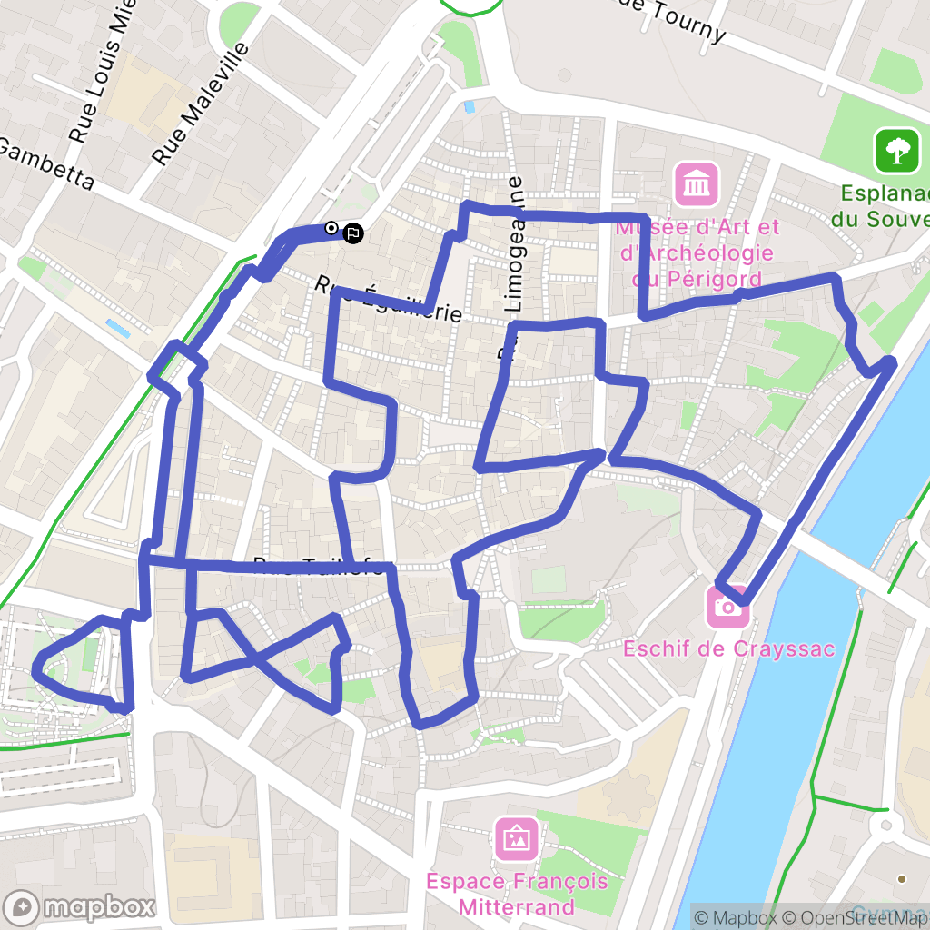 Périgueux : carte du parcours de randonnée - France