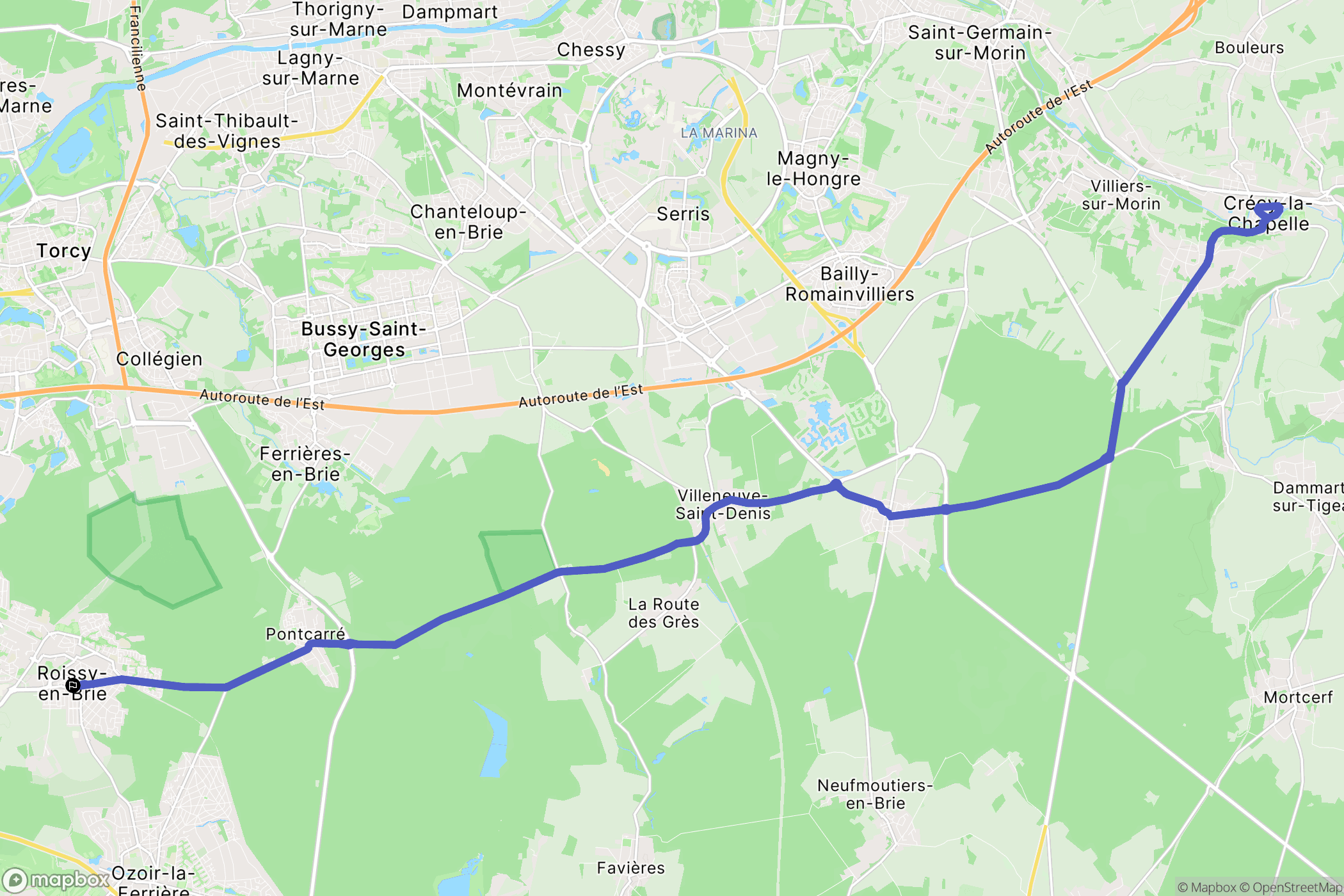 Roissy-en-Brie : carte du parcours de randonnée - France