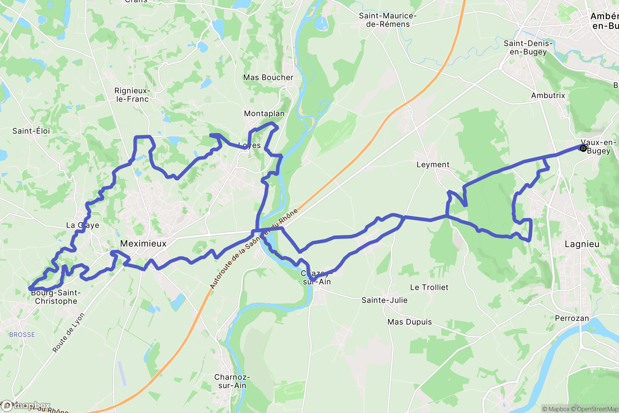 Vaux-en-Bugey : carte du parcours de randonnée - France