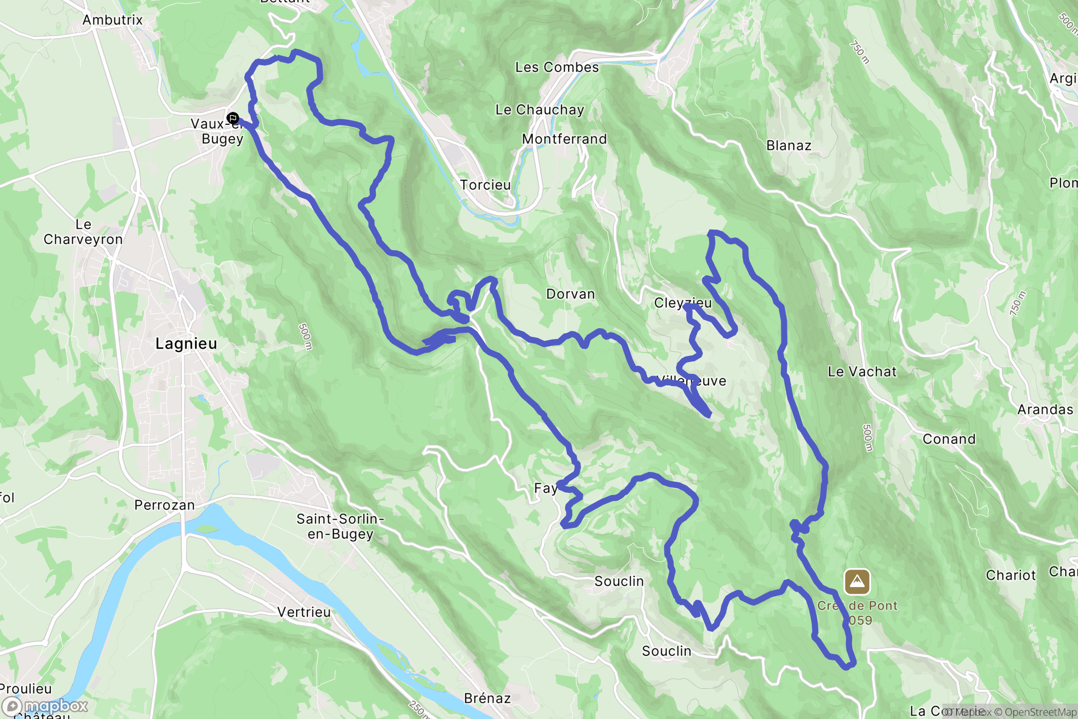 Vaux-en-Bugey : carte du parcours de randonnée - France
