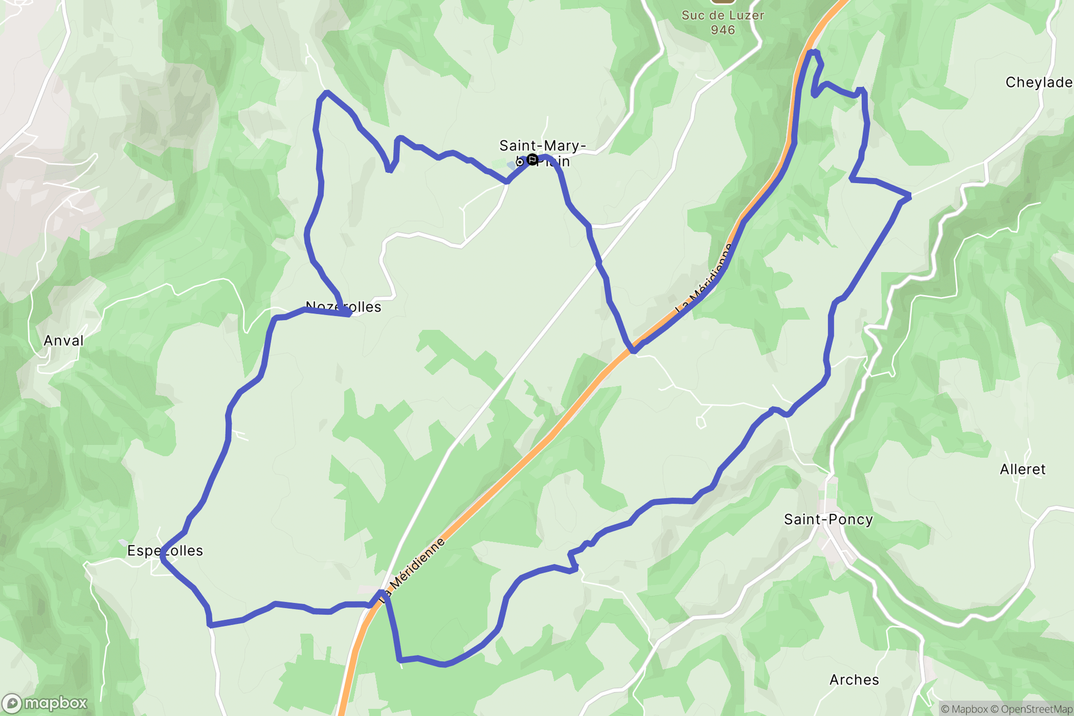 Saint-Mary-le-Plain : carte du parcours de randonnée - France