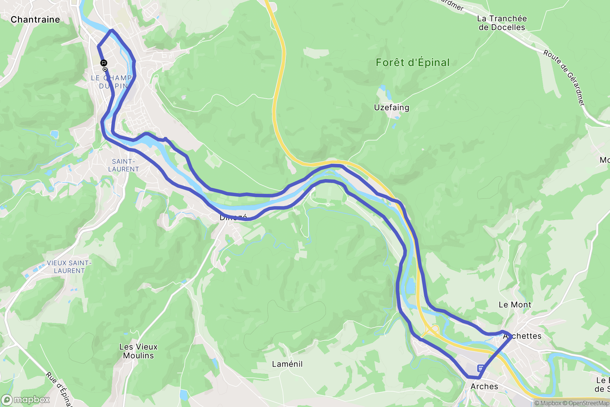 Épinal : carte du parcours de randonnée - France