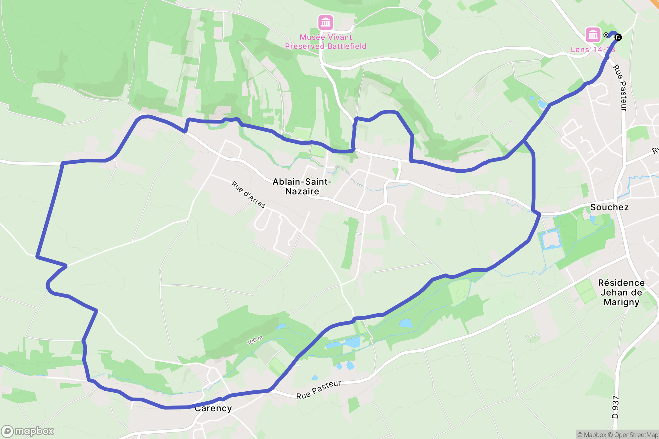 Souchez : carte du parcours de randonnée - France