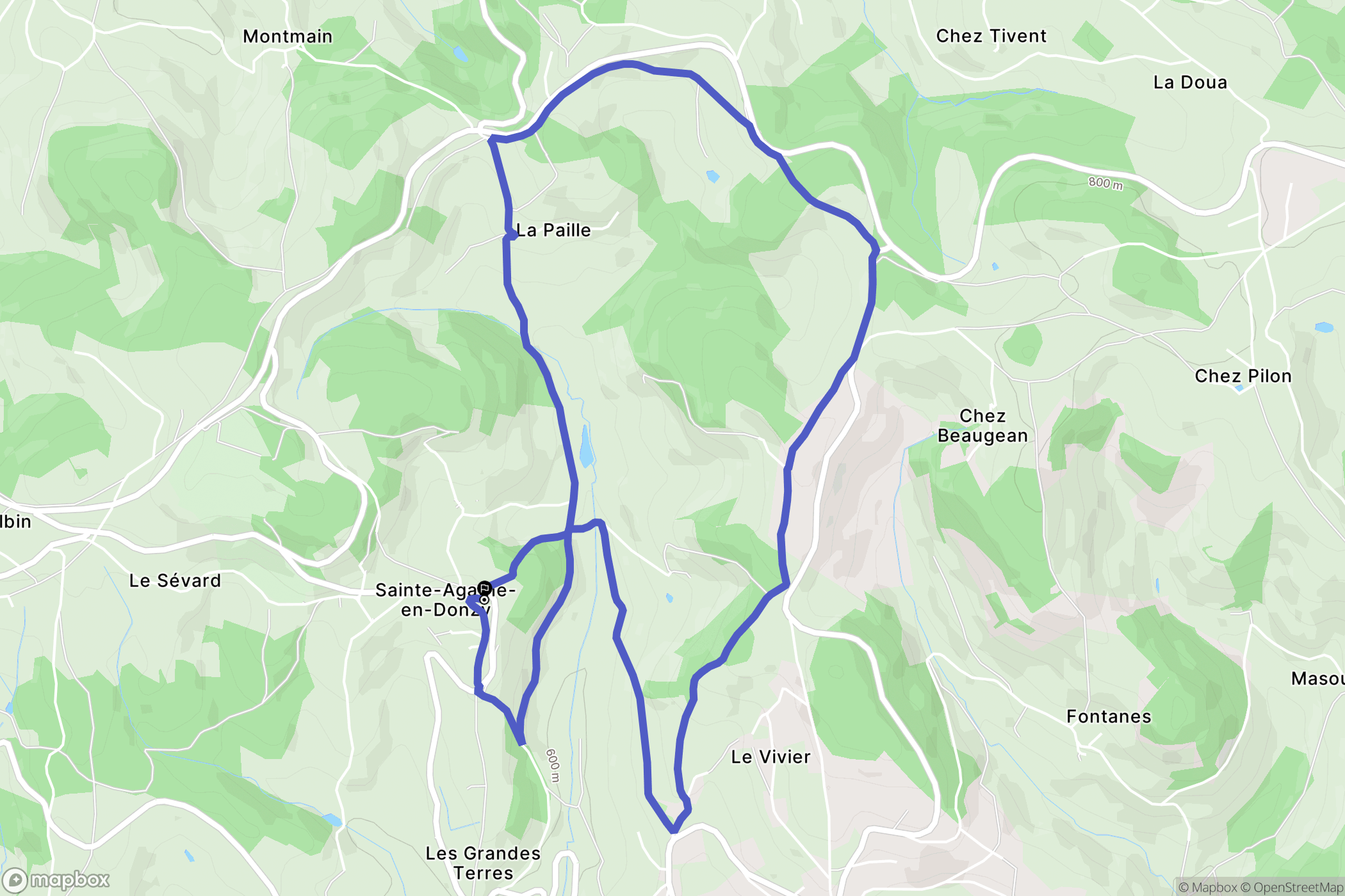 Sainte-Agathe-en-Donzy : carte du parcours de randonnée - France