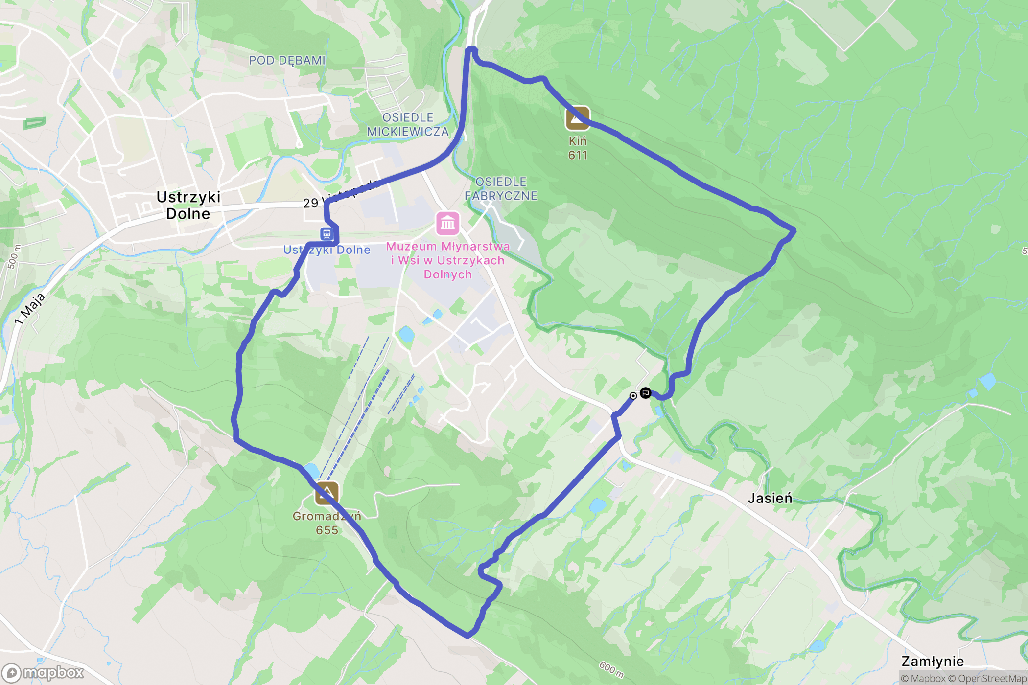 Ustrzyki Dolne: mapa trasy - Poland