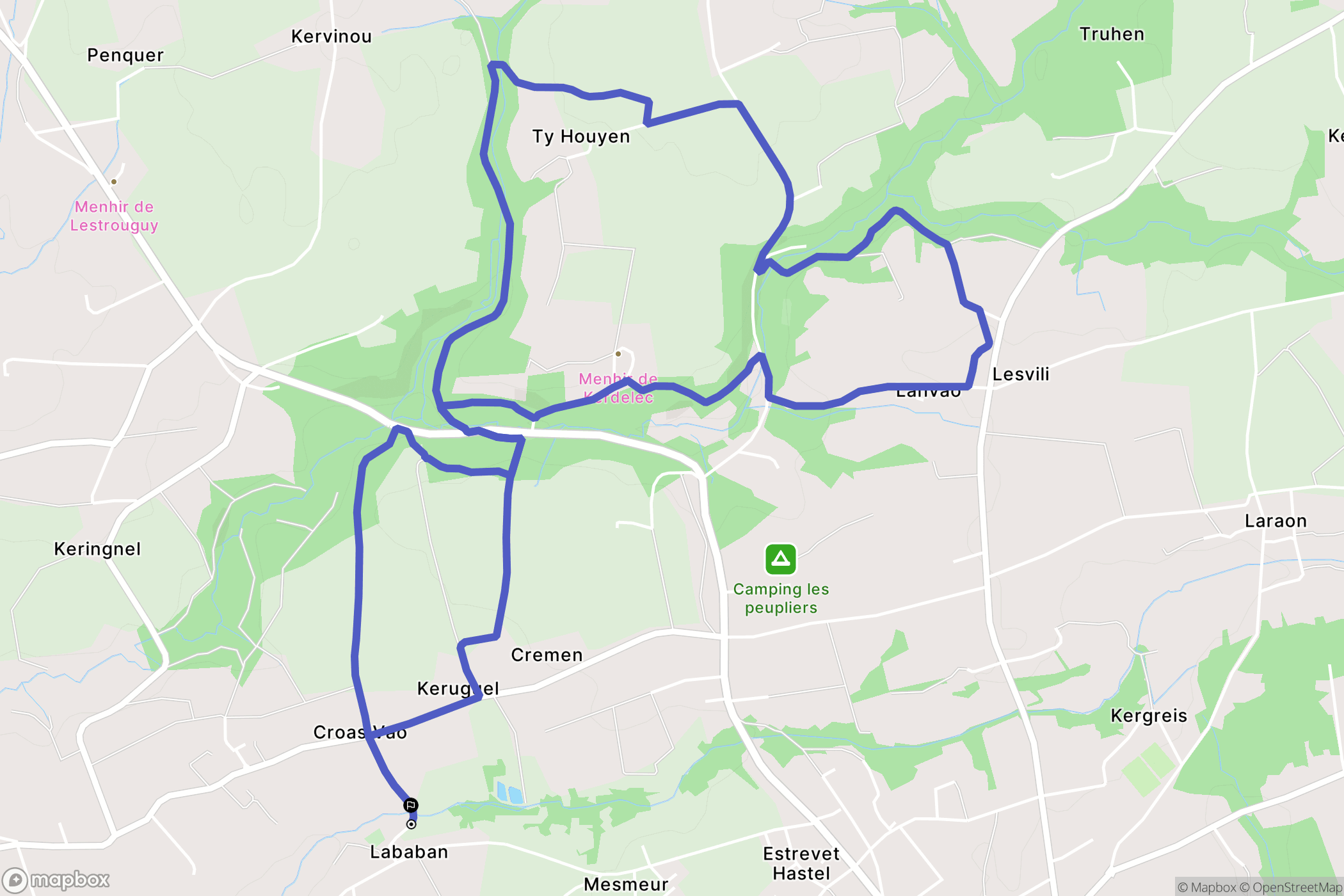 Pouldreuzic : carte du parcours de randonnée - France