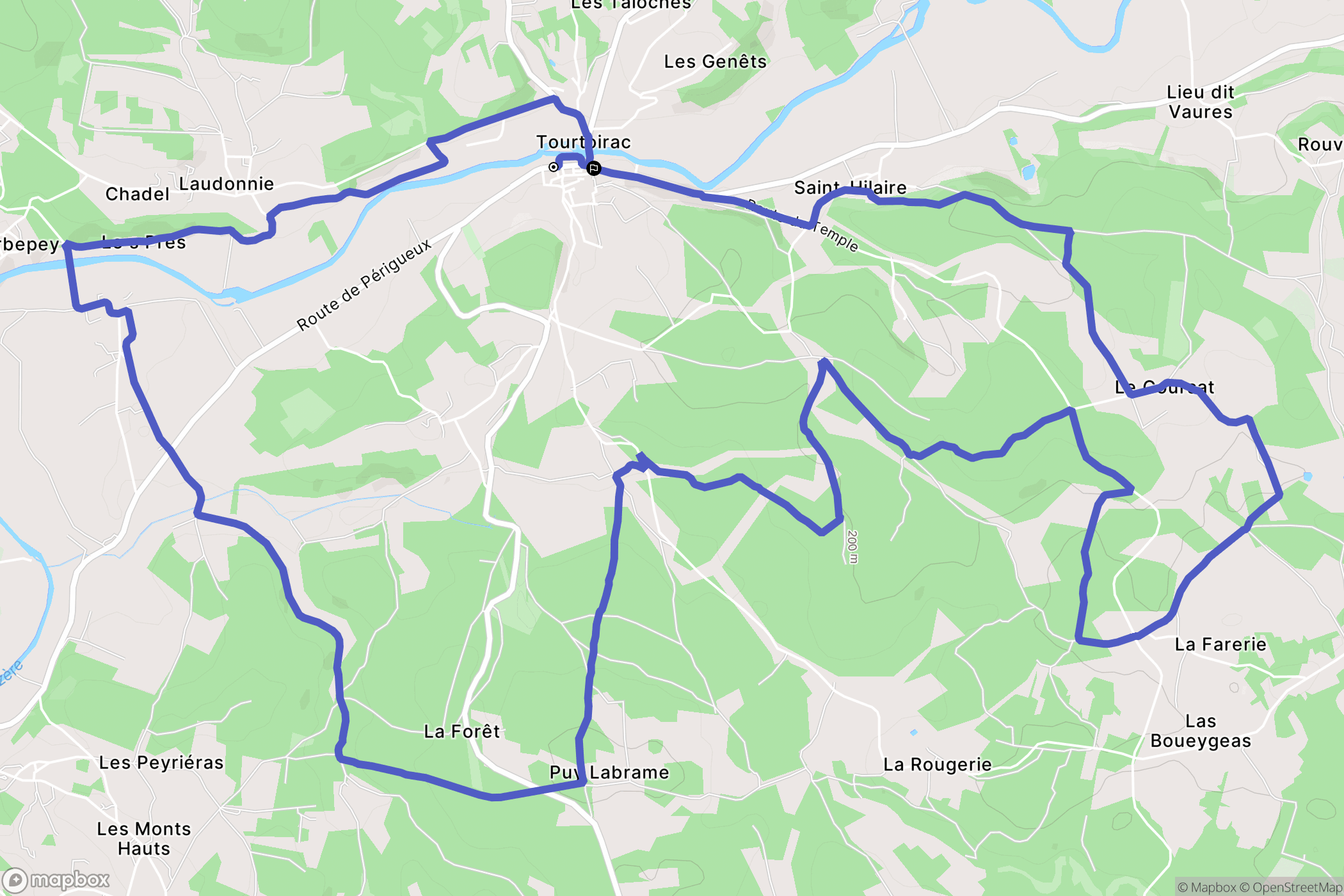 Tourtoirac : carte du parcours de randonnée - France