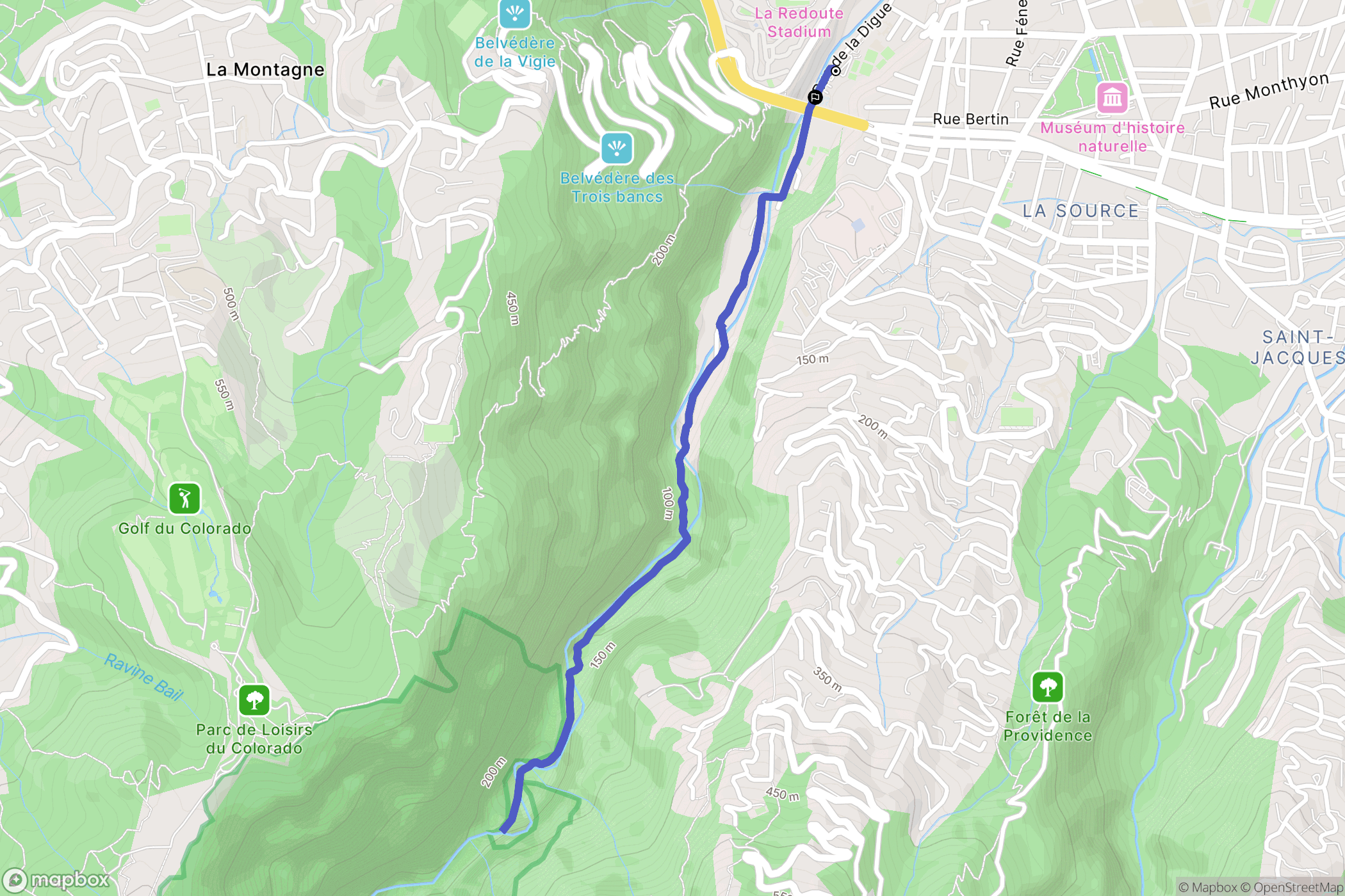 Saint-Denis : carte du parcours de randonnée - France