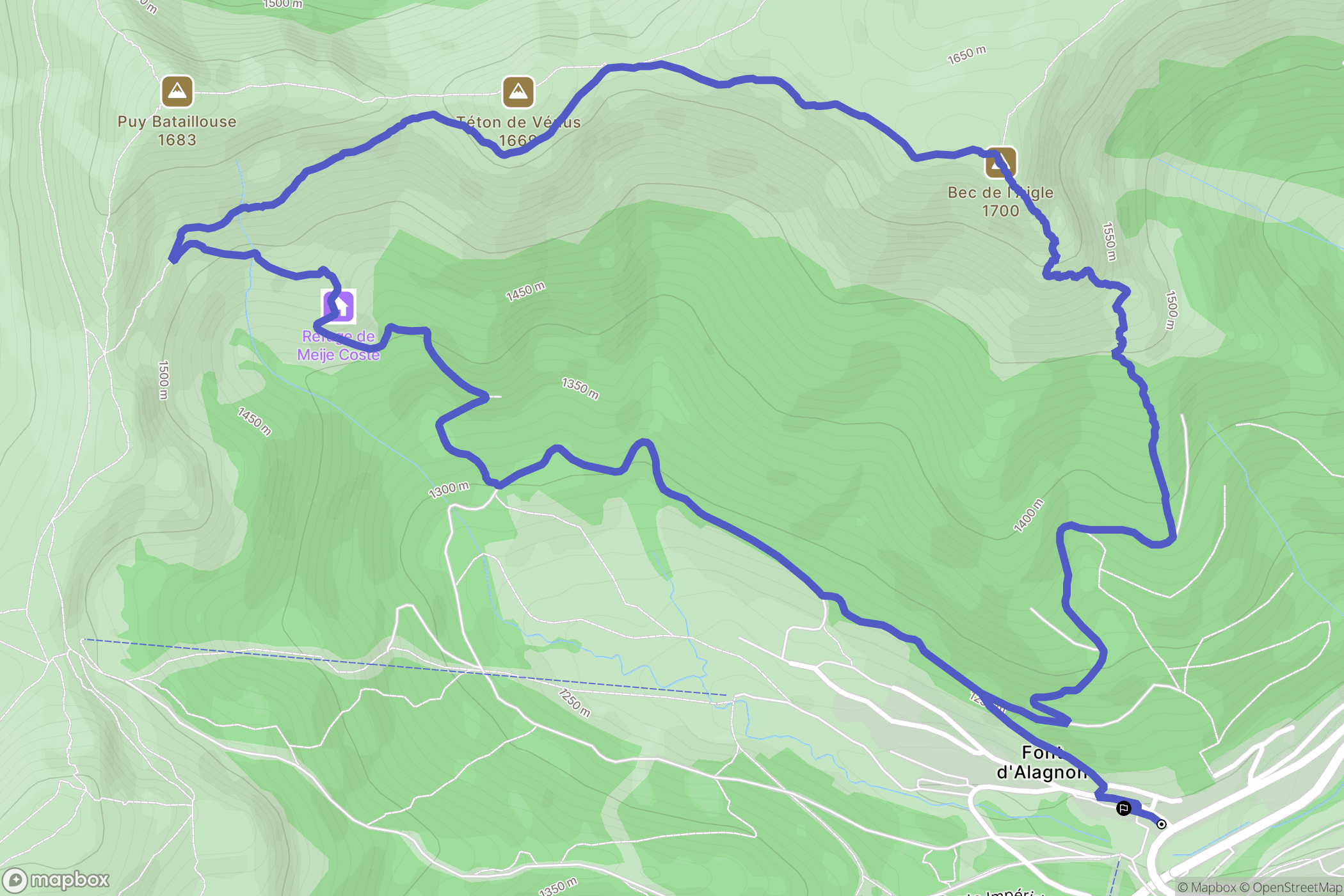 Laveissière : carte du parcours de randonnée - France