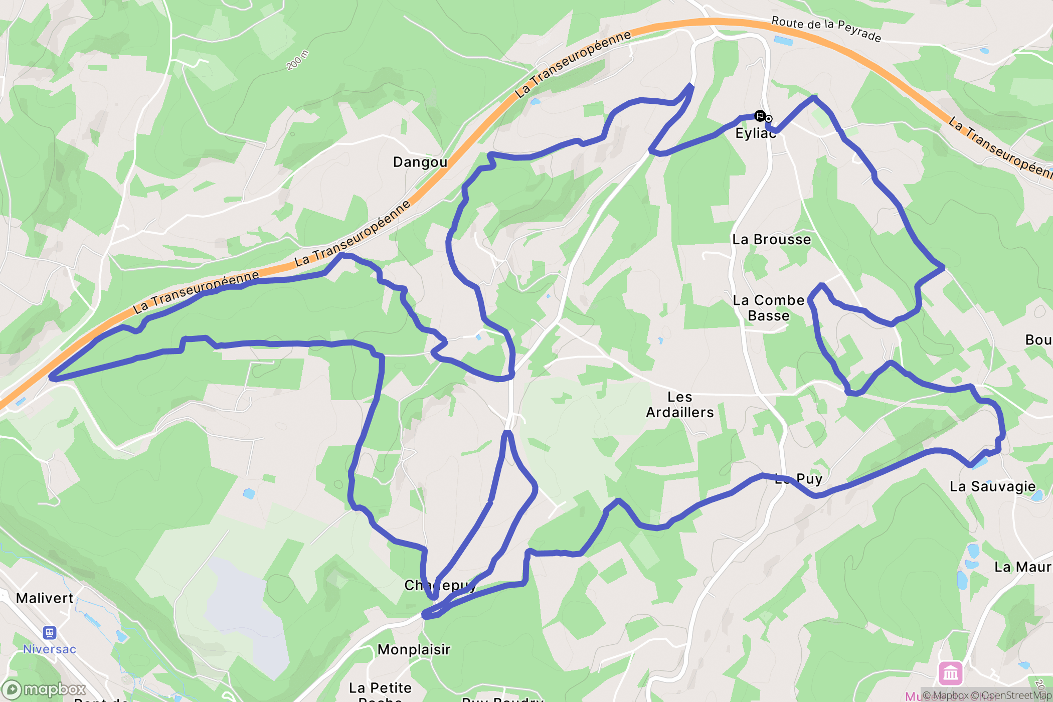 Bassillac et Auberoche : carte du parcours de randonnée - France