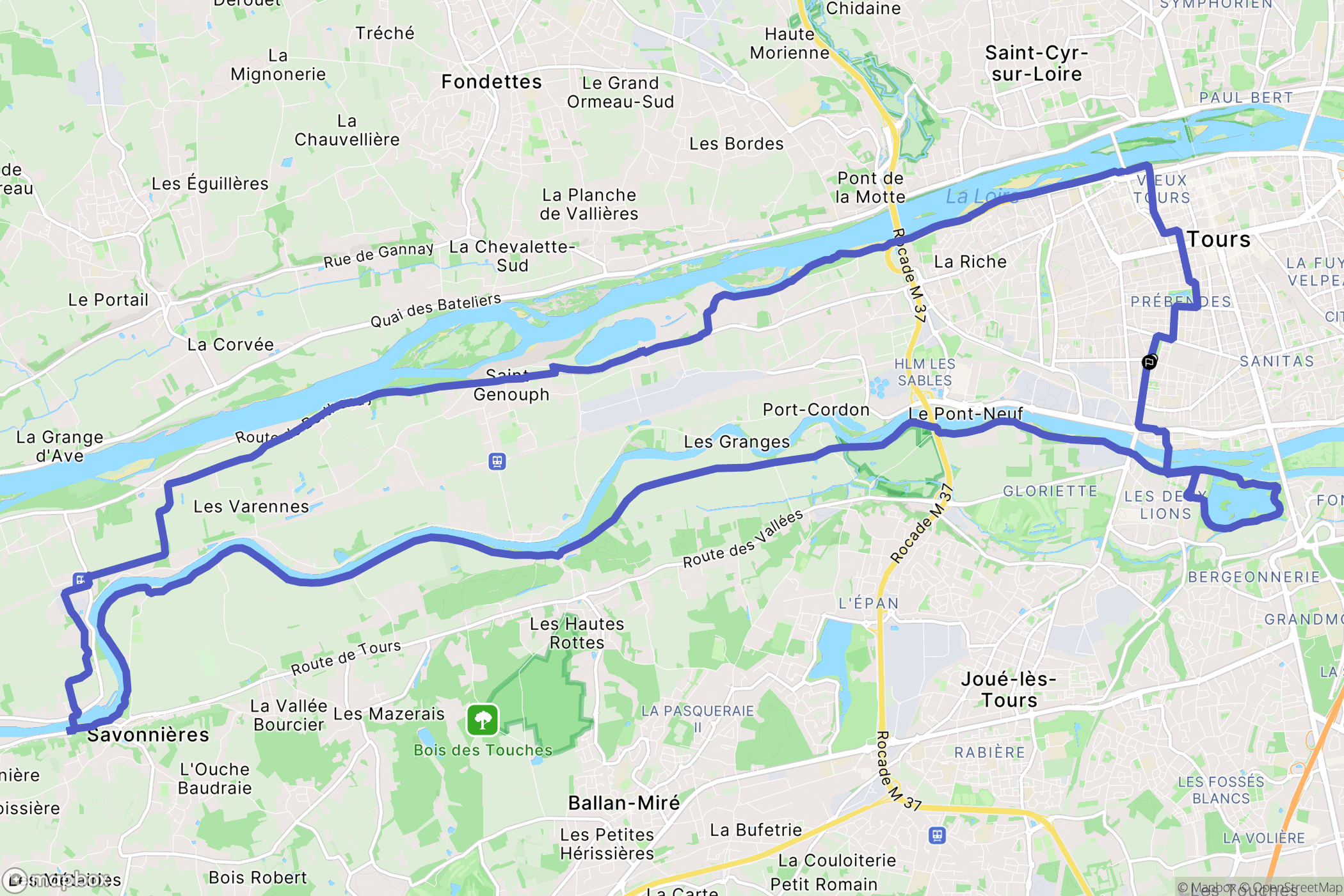 Tours : carte du parcours de randonnée - France