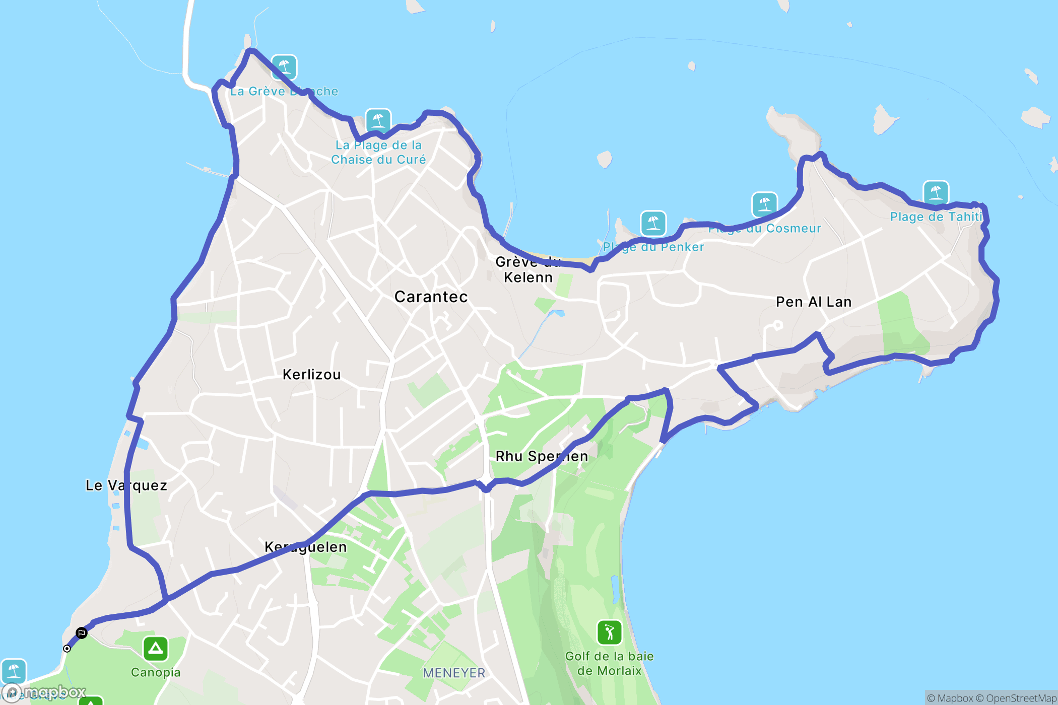 Carantec : carte du parcours de randonnée - France