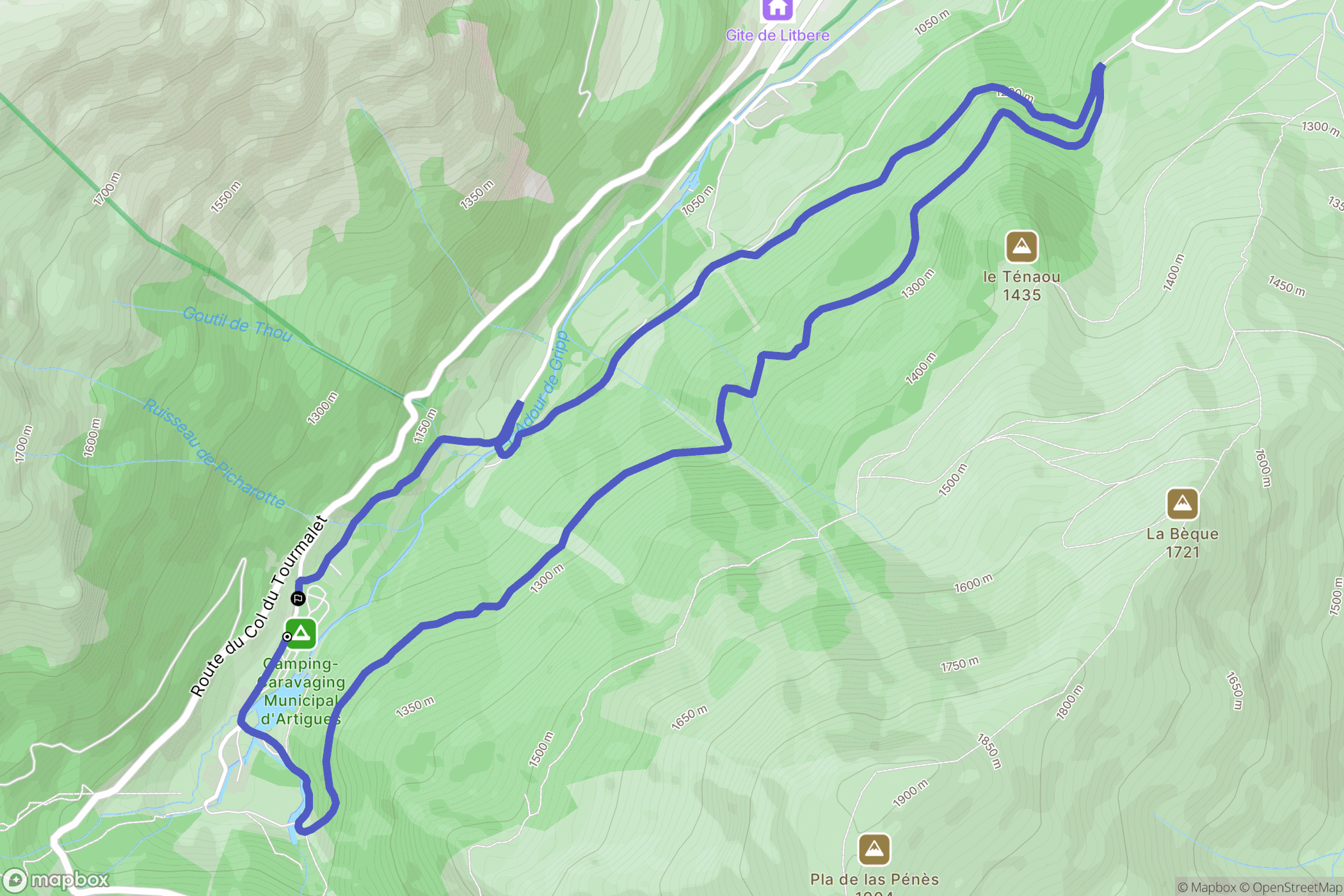 Campan : carte du parcours de randonnée - France