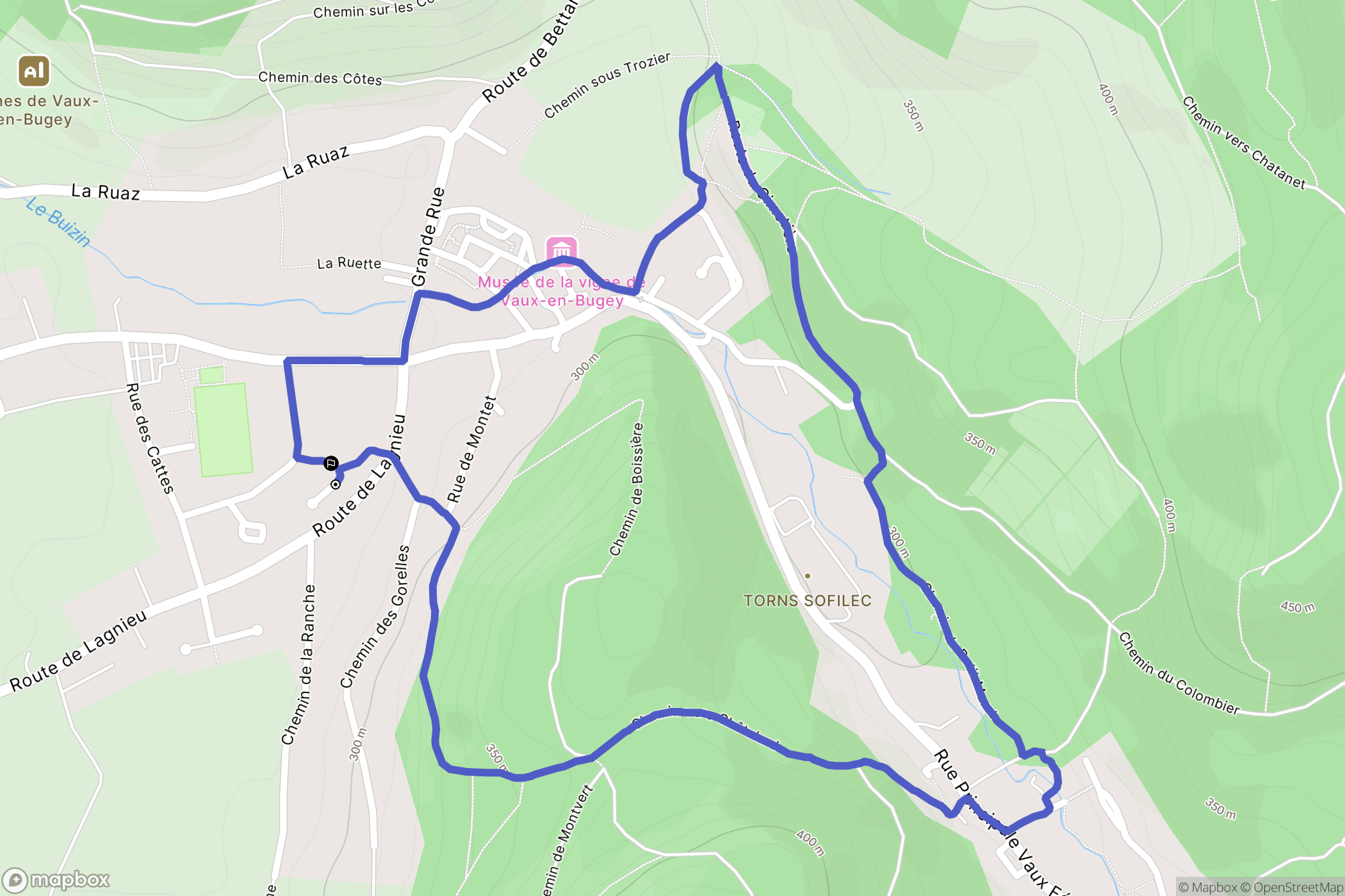 Vaux-en-Bugey : carte du parcours de randonnée - France