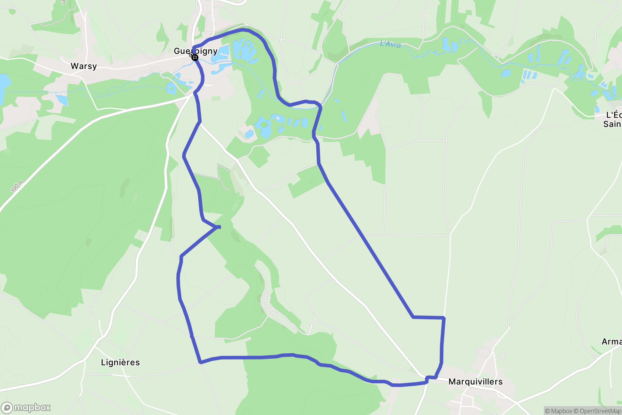 Guerbigny : carte du parcours de randonnée - France